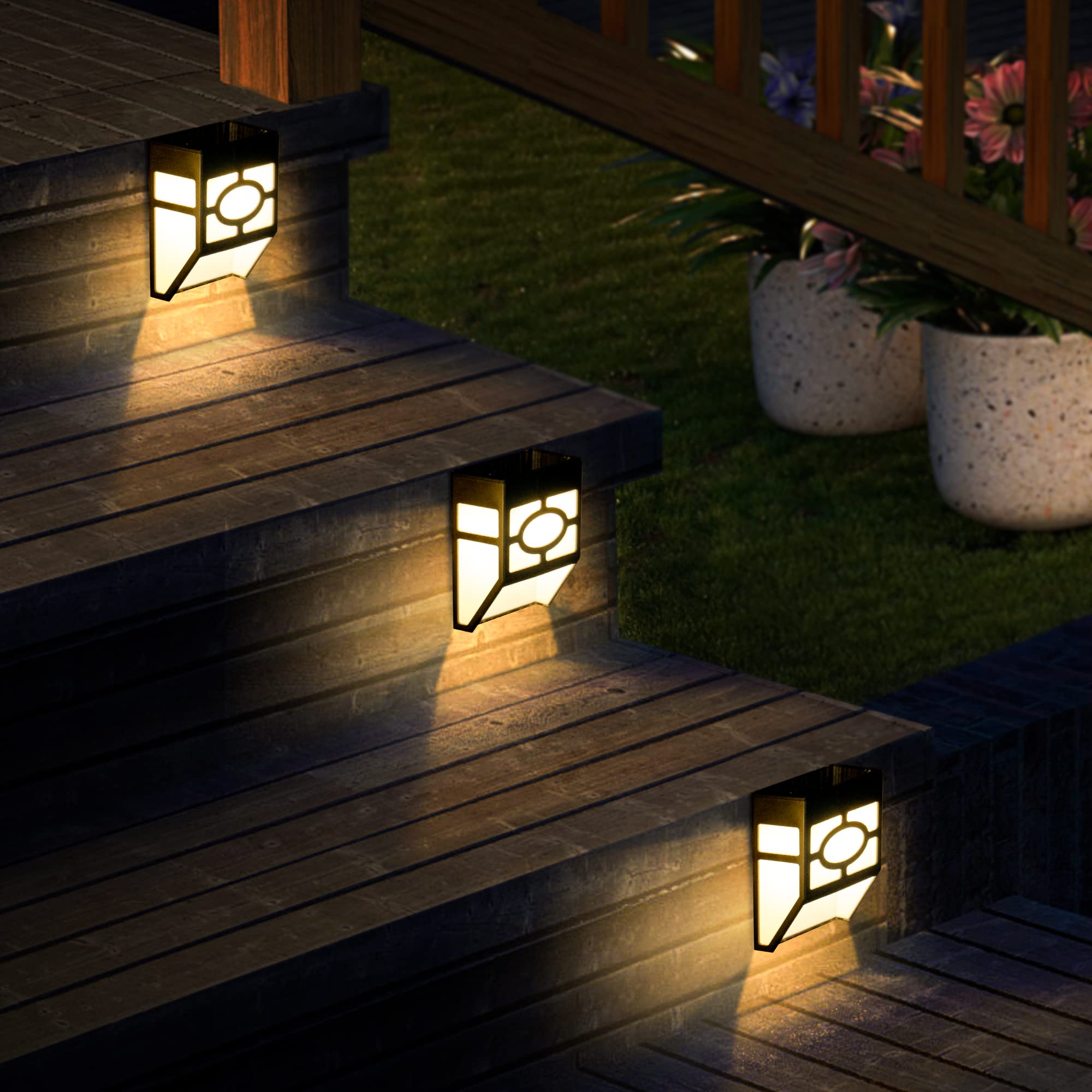 Solpex Solar Deck Lights,Solar Fence Lights, 2 Modes Christmas Decoration Lights,Unique Pattern, Waterproof Automatic Outside, D