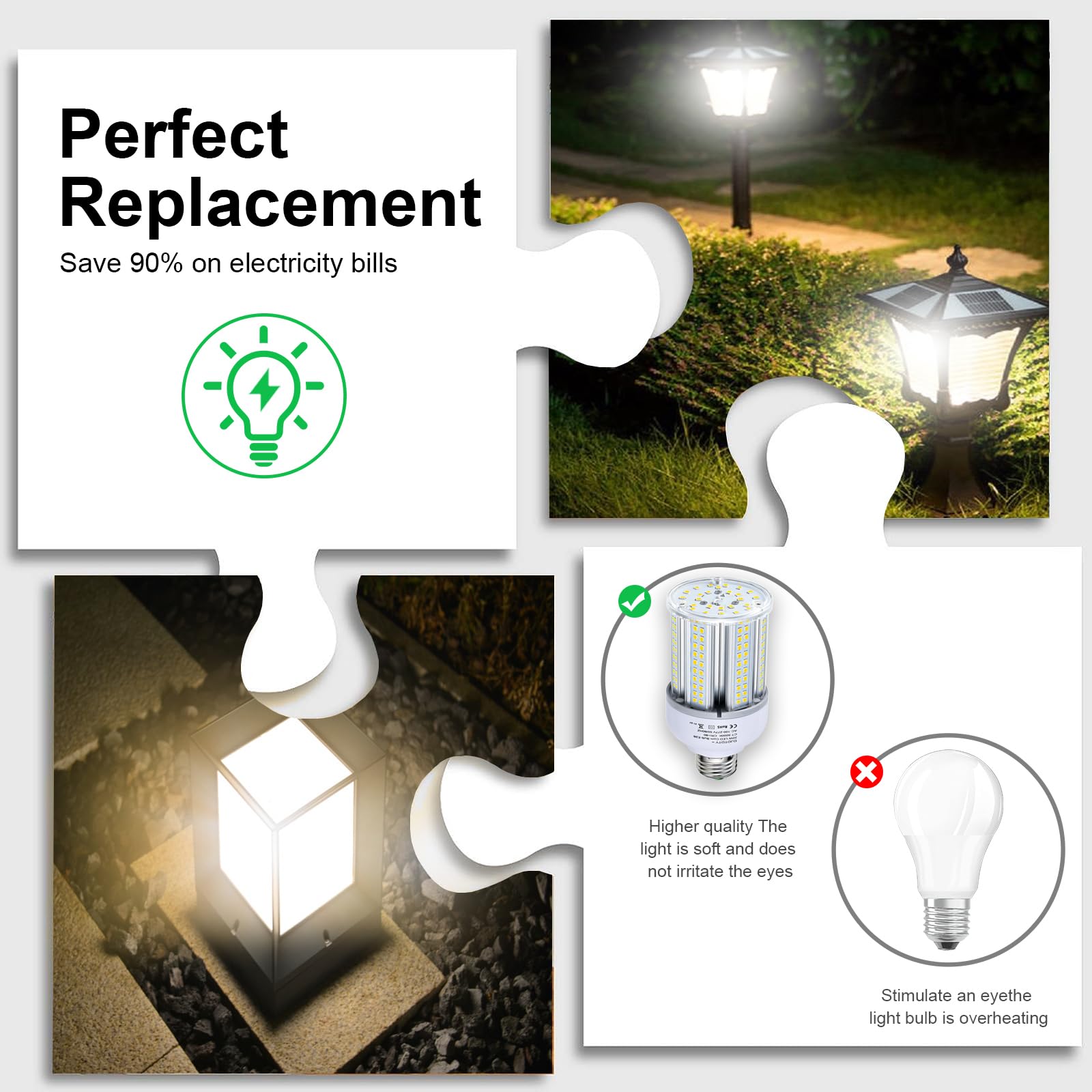 JURDXLED 300W Equivalent LED Corn Light Bulb, 5000 Lumen, 30W, Aluminum, Cool Daylight White, E26/E27 Base, 5000K