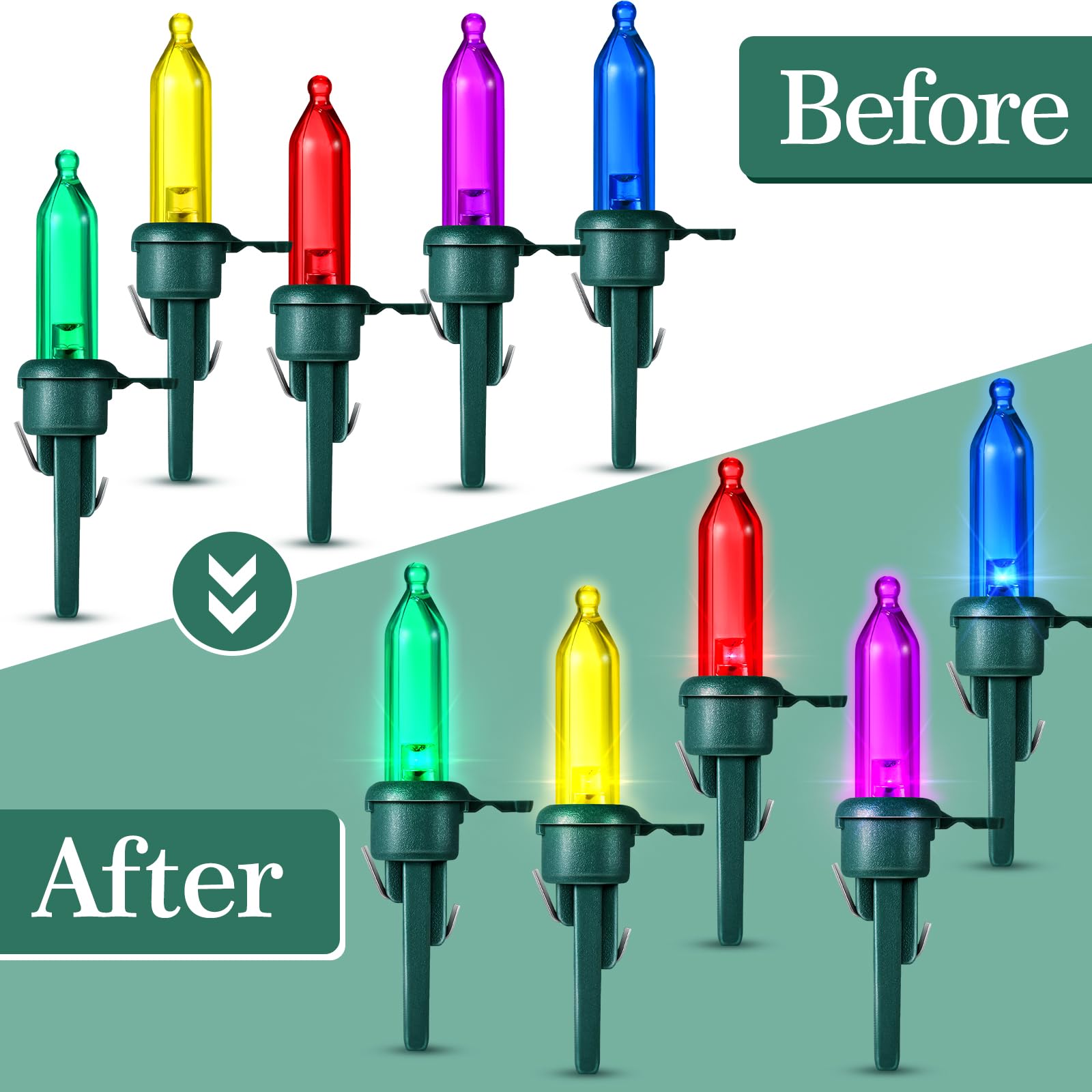 Honoson 60 LED Replacement Christmas Bulbs, 3V Waterproof Lights for Indoor/Outdoor Decor, Green Base with Fresh Color Bulb