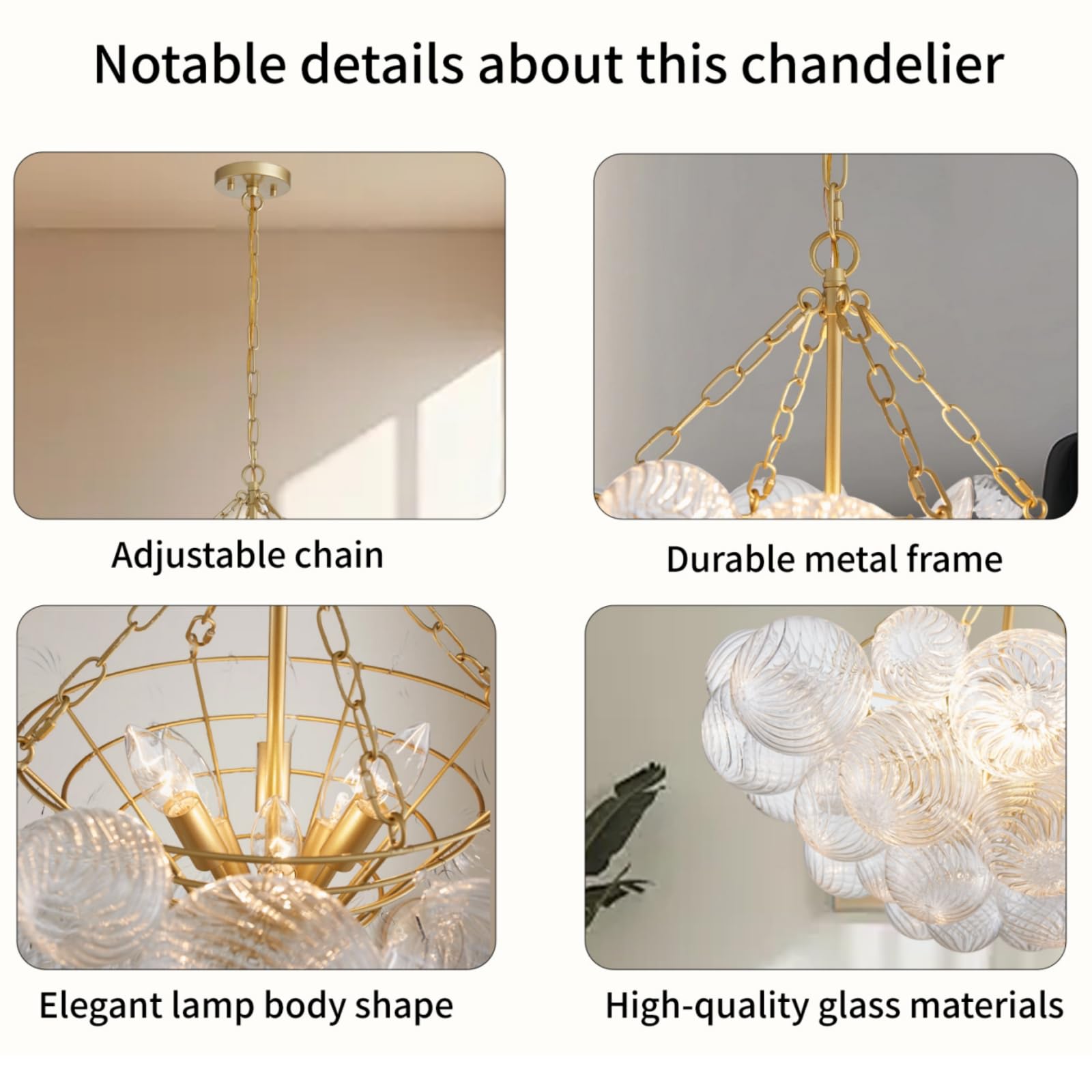 SM Saint Mossi 5-Light Bubble Ball Glass Chandelier, Clear with Gold Canopy, Nordic Modern Design, Model SM-DY-24016