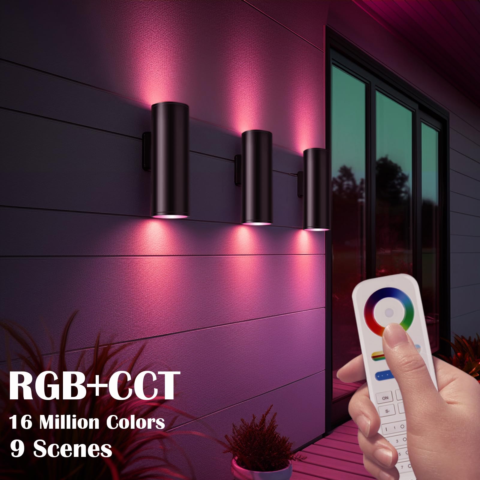 Iyogaled Up Down Outdoor Lights - Remote Control Rgb Color Changing Sconces, 3 Pack