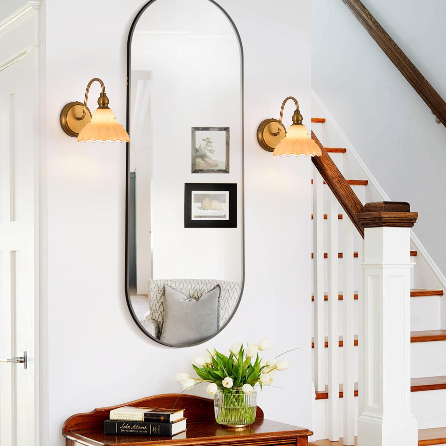 Tlolgt Modern Wall Sconce Bedside Wall Lamp White Vintage Glass Bedroom Light Fixtures In Door Lighting Fixture For Bathroom Living Room Hallway Corridor
