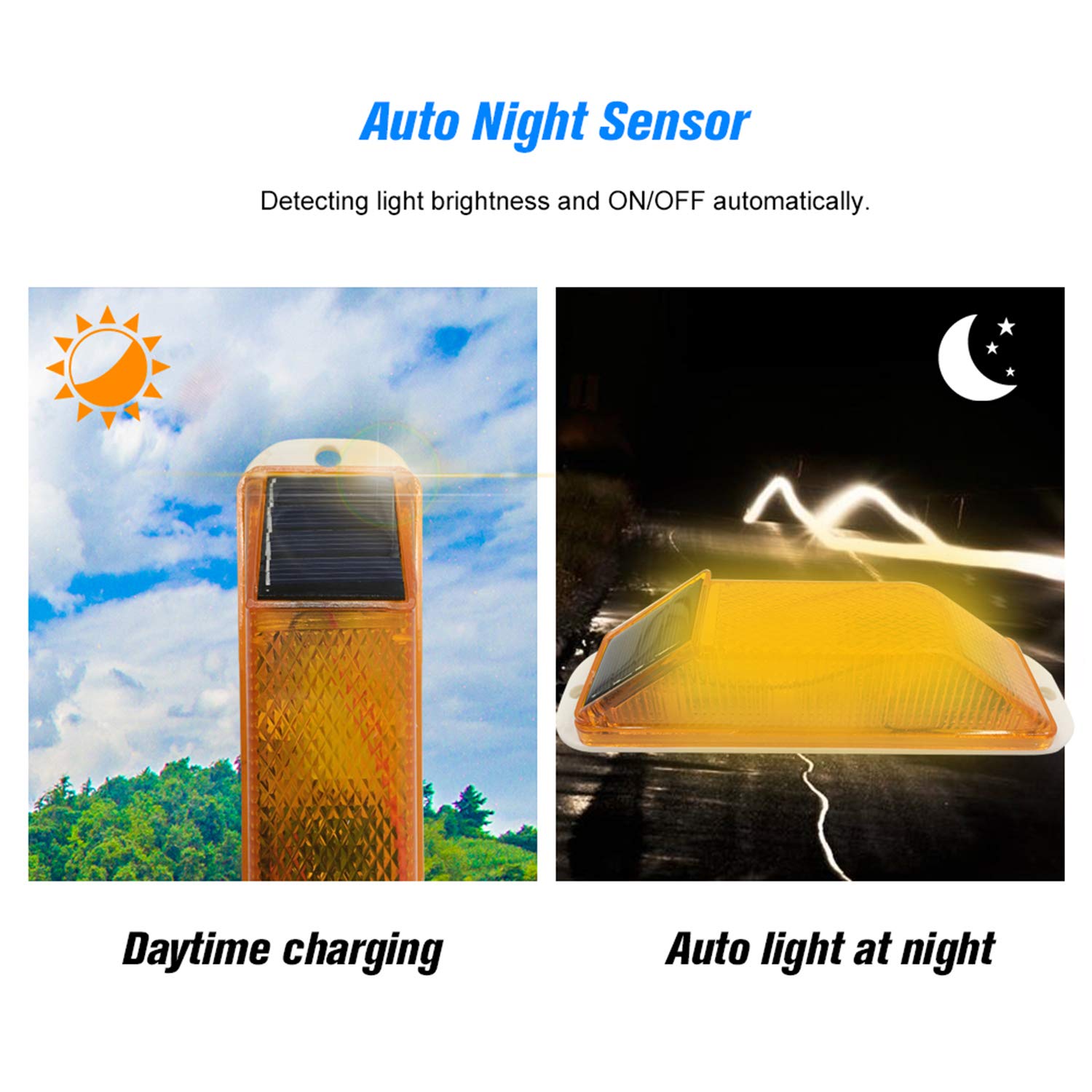 Risoon Solar Strobe Warning Light - Waterproof Led Beacon For Traffic Safety, Yellow, Ip65