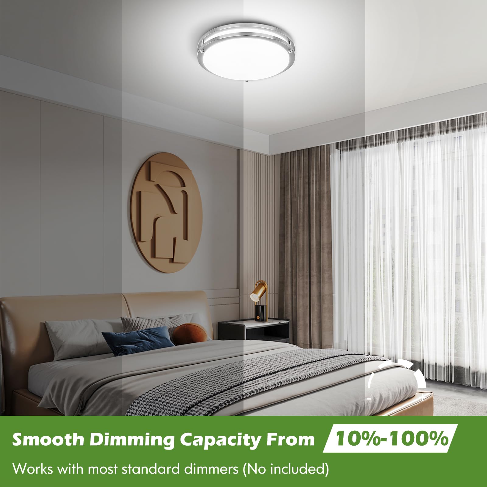 16 Inch 50W Led Ceiling Lights, Dimmable Brushed Nickel Flush Mount Ceiling Light, 2700K/3000K/4000K/5000K/6500K Adjustable, 540