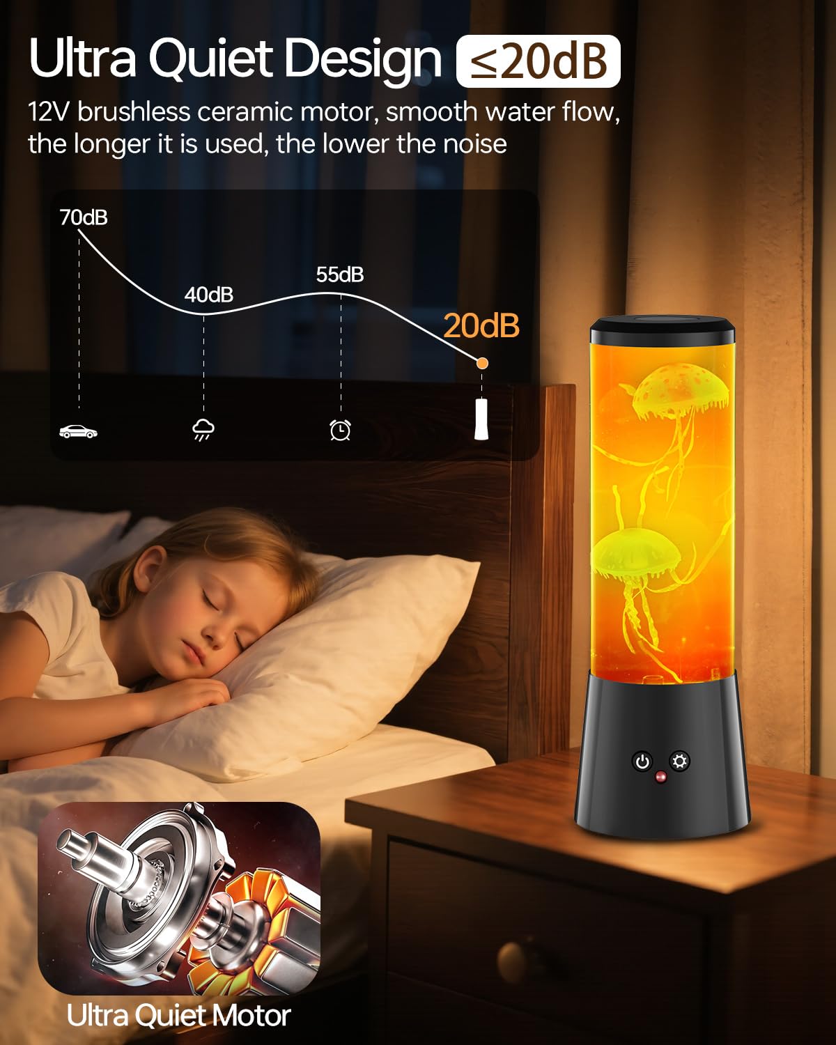 Bodami Jellyfish Lamp - LED Fantasy Tank Light with 16 Color Settings, Black, Model 8606 - Perfect for Home Office & Bedroom Decor