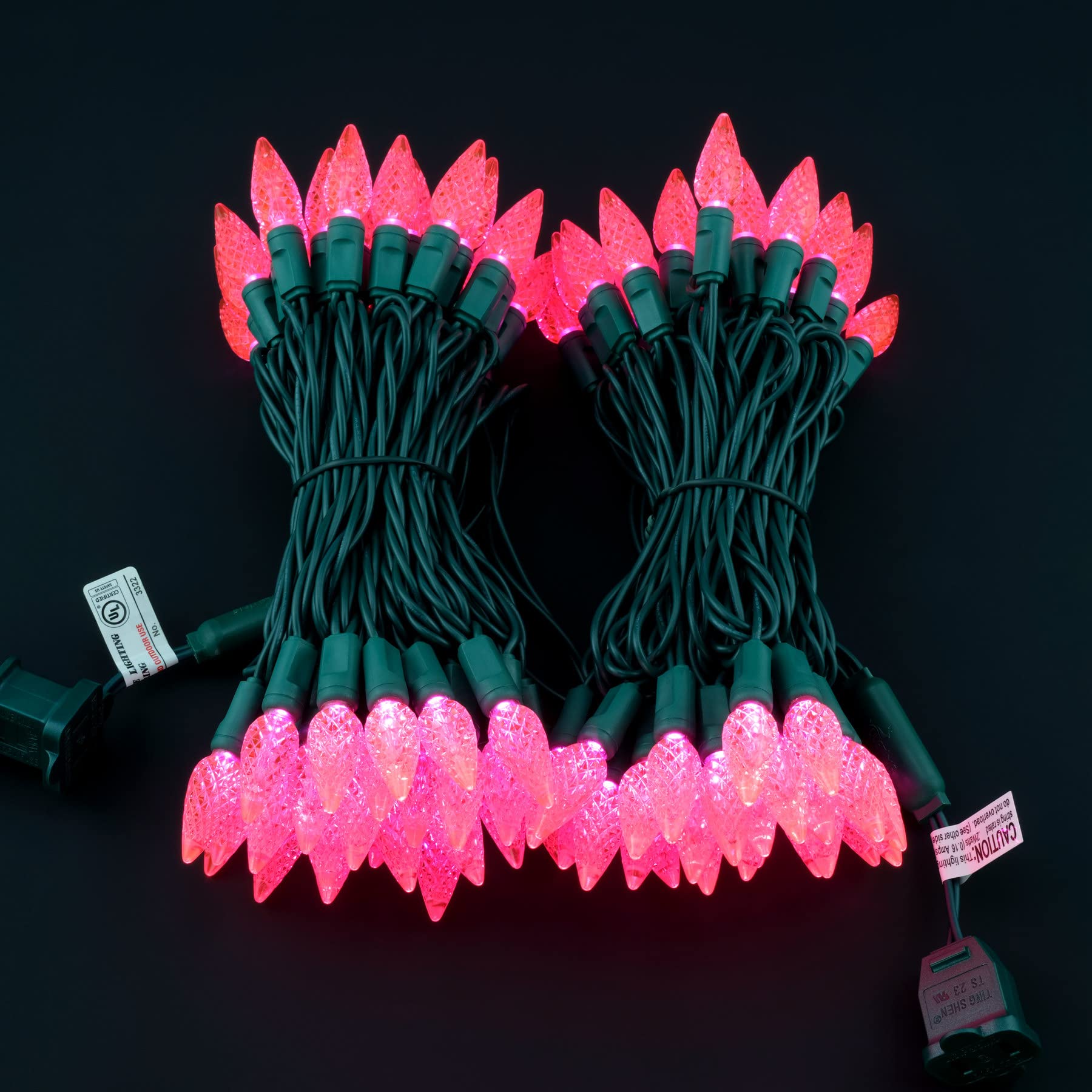 Yuletime Pink C6 Strawberry Led Christmas Lights, 33 Ft 100 Count 4'' Spacing One-Piece High Waterproof Ul Certified String Ligh