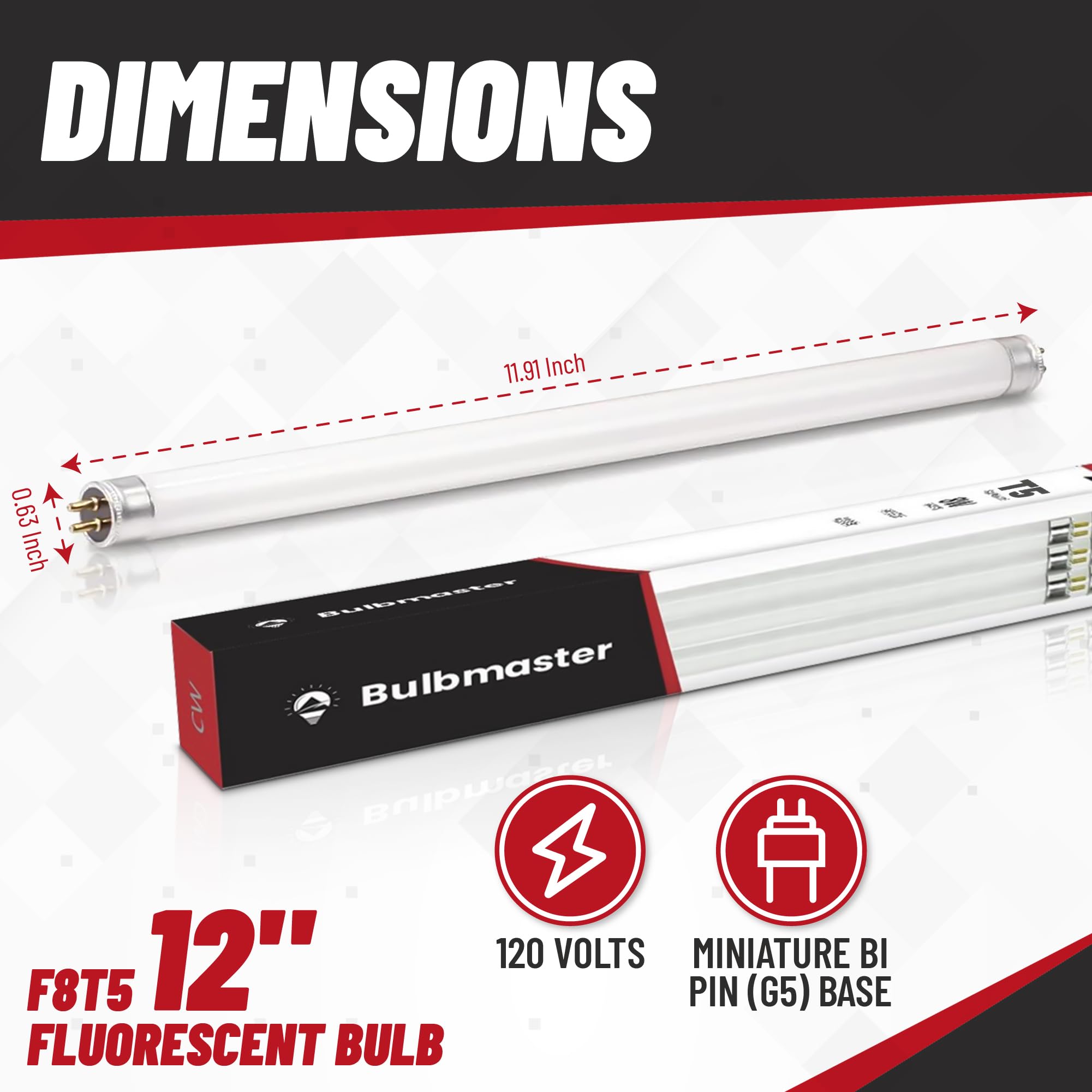 BULBMASTER F8T5/WW 8W Warm White 3000K Fluorescent Tube Light Bulb 12” Linear T5, 380 Lumens, 120V