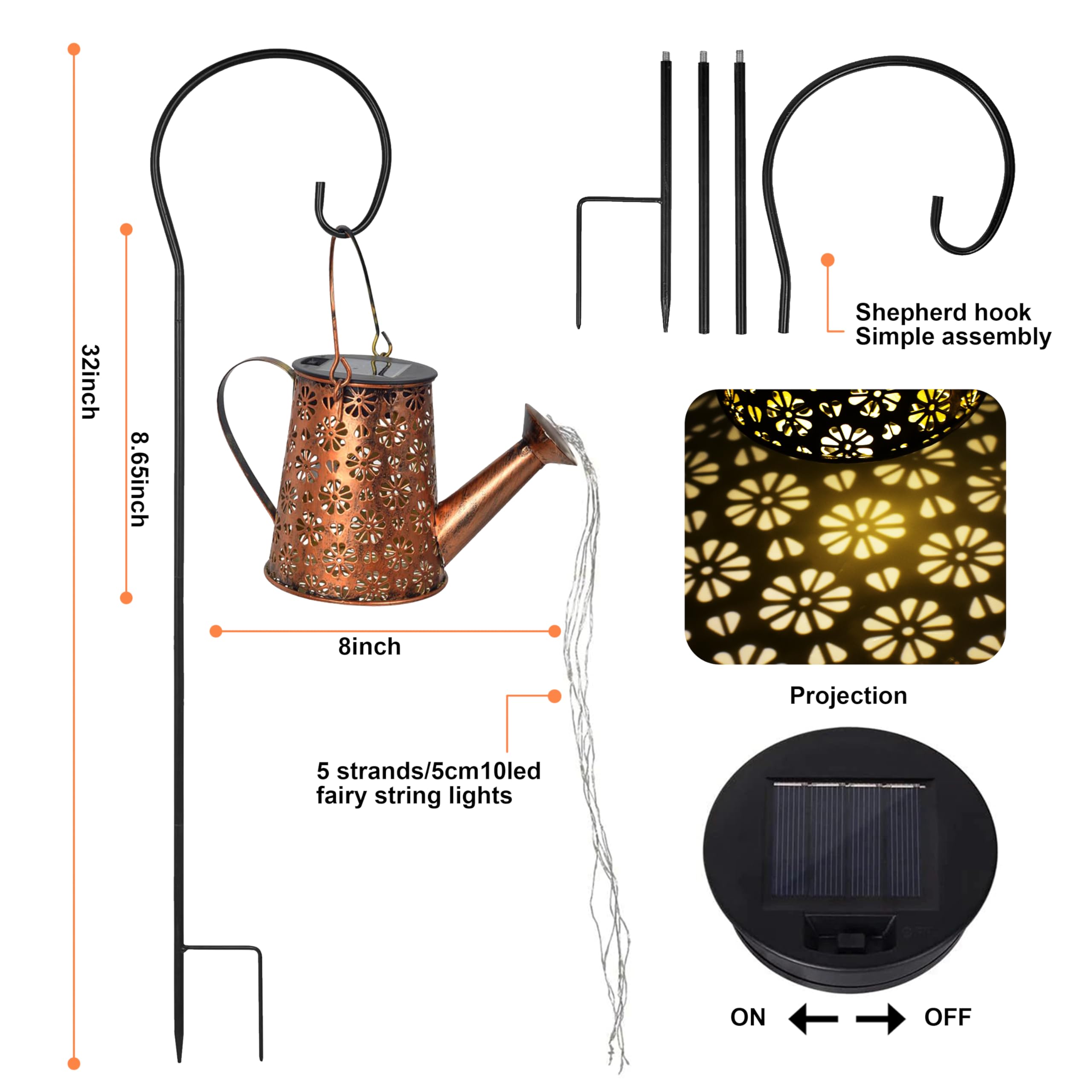 Solar Garden Watering Can Lights,Solar Waterfall Lights With Cascading Lights,Garden Decor For Outside,Solar Outdoor Light Hangi