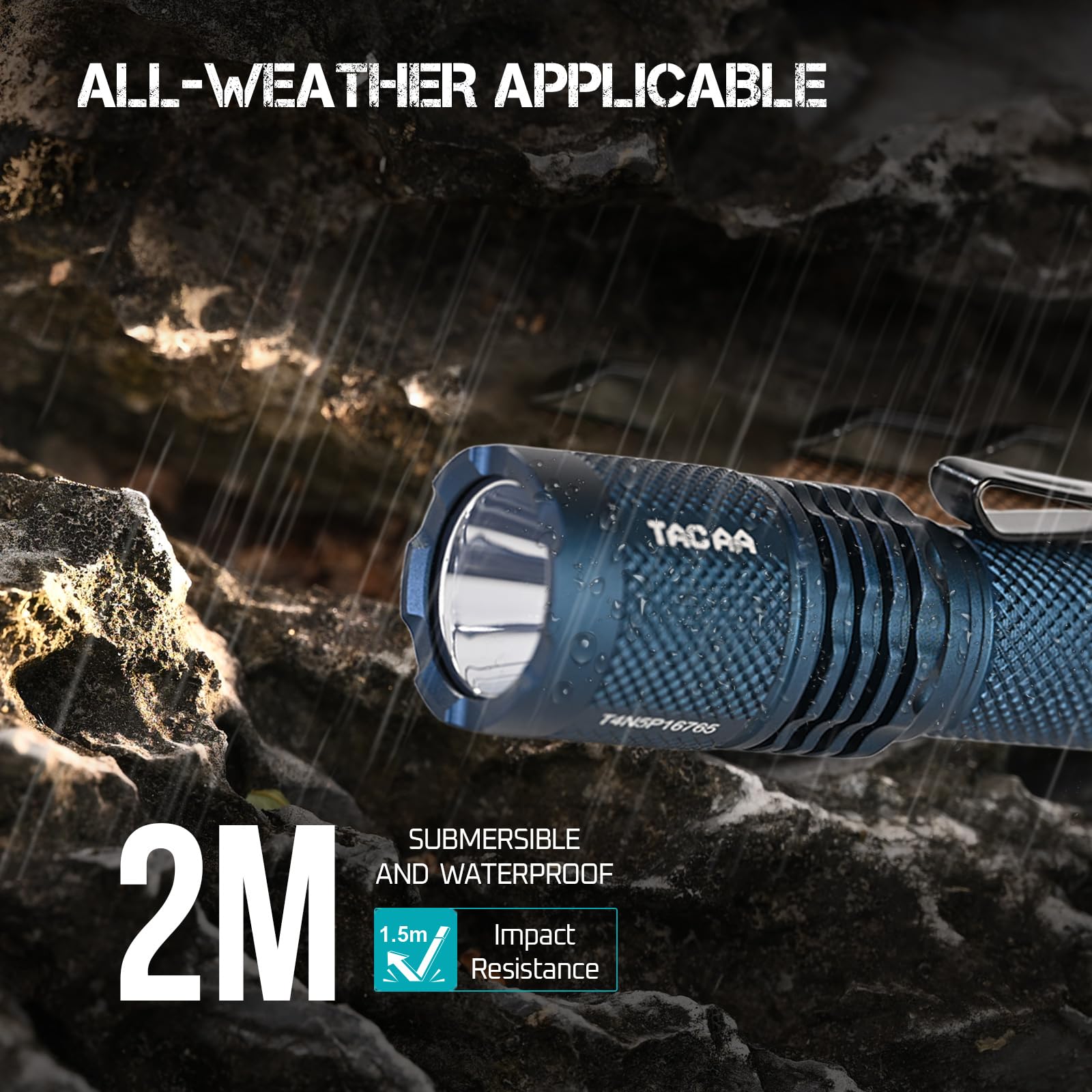 ACEBEAM TAC AA 2.0 Flashlight - 900 Lumens, 360m Range, Blue, Tactical EDC, Rechargeable, 6 Modes - Compact Mini for Camping & Home