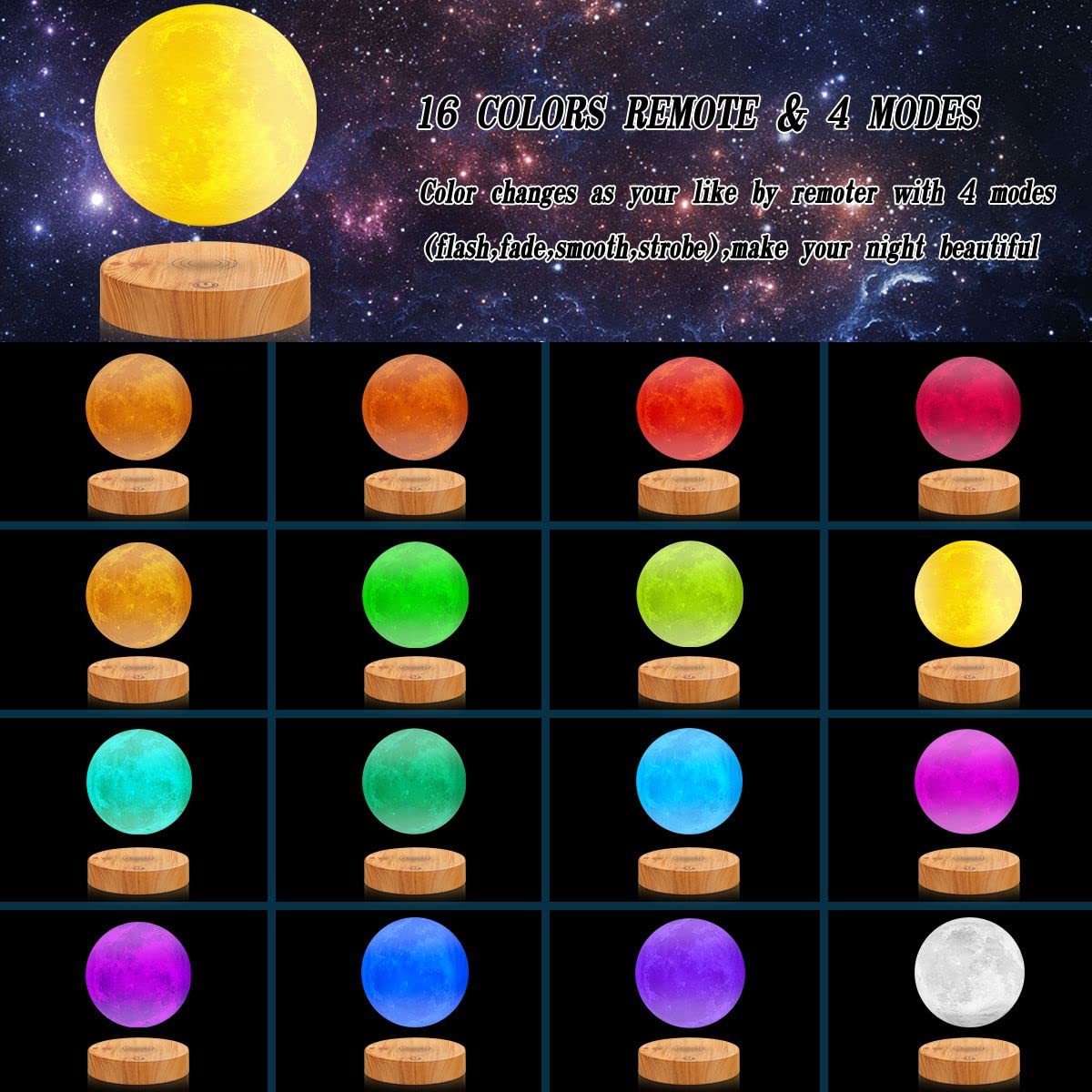 Vgazer Levitating Moon Lamp 5.9 Inch 16 Colors Moon Lamp 3D Moon Led Light With Remote Control For Unique Gifts,Room Decor,Night
