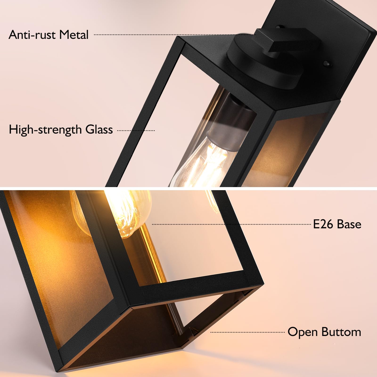 BesLowe 15.25" Outdoor Wall Light Fixture, Waterproof Black Porch Sconce, Model B05074P, Wall Mounted Lantern for Entryway