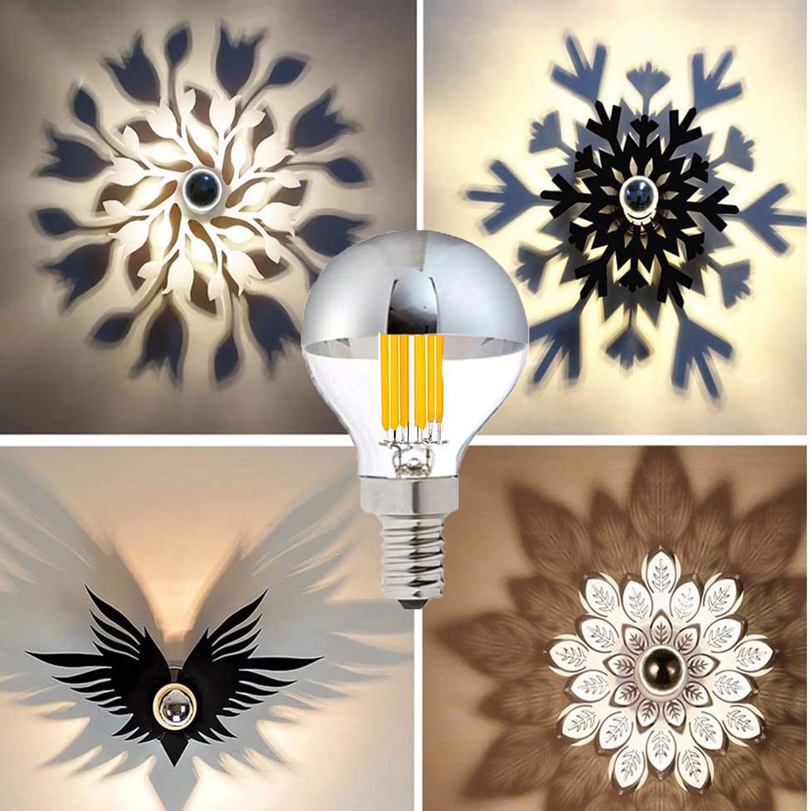 Lxcom Lighting 6W Dimmable E12 G45 G14 LED Bulb, Silver Tipped Mirror Globe, 4 Pack, Warm White 2700K