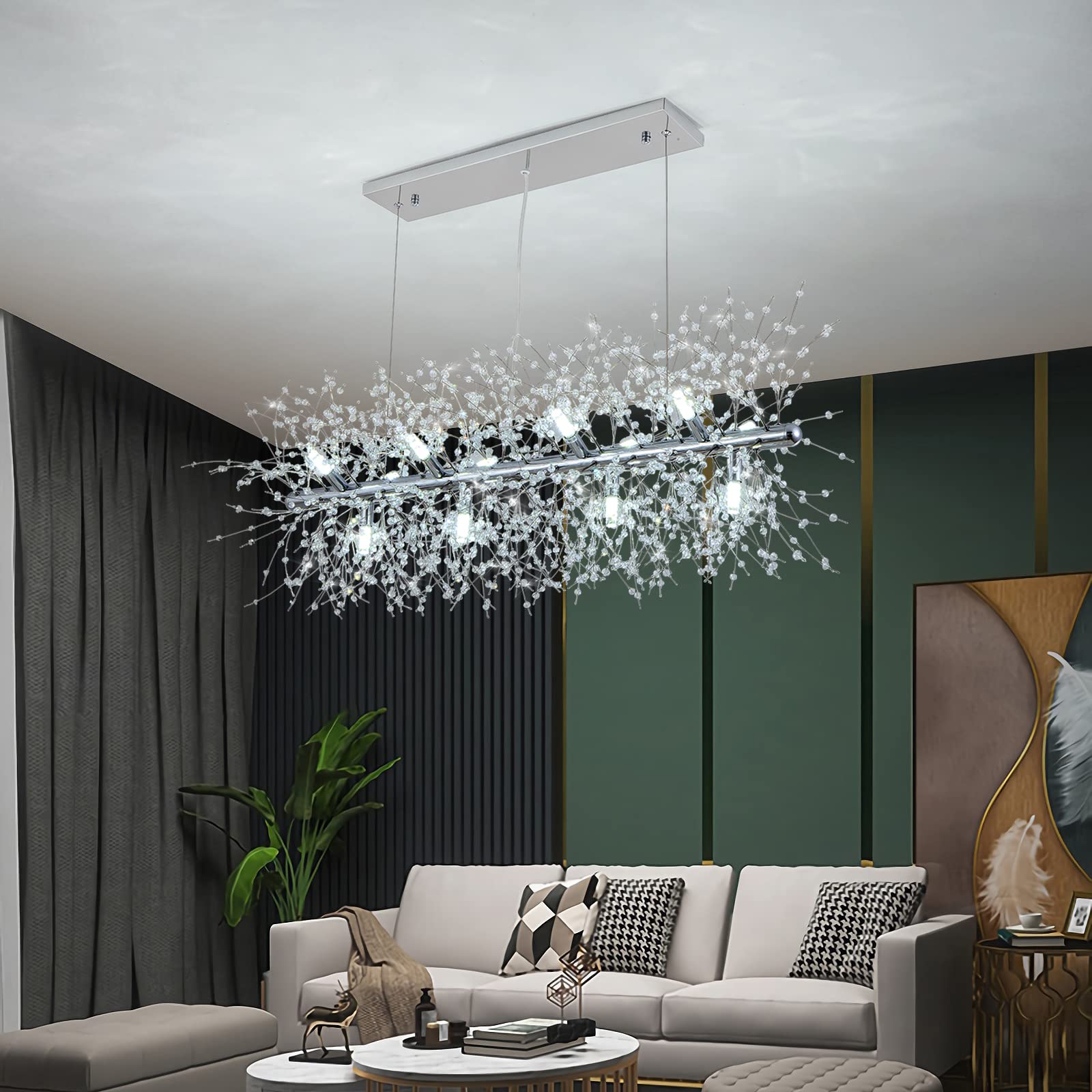 CM MZY Modern Crystal Chandeliers Firework, 12-Light Dining Room Lighting Fixtures Hanging, Chrome Sputnik Firework Ceiling Ligh