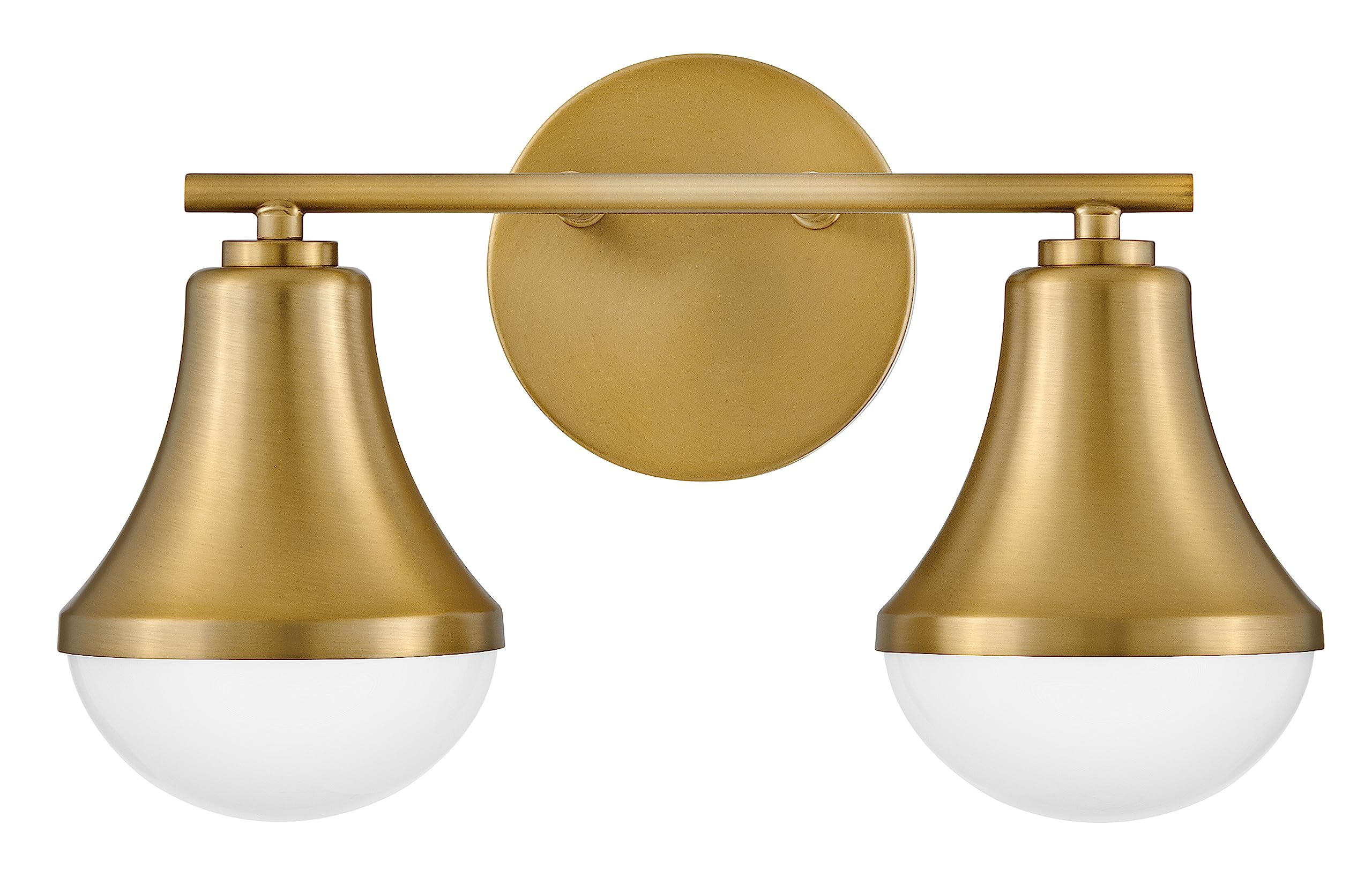 Lark Haddie Modern Two-Light Bath Vanity, Fixture Mounts Up or Down, Shades Secured in Place, Lacquered Brass