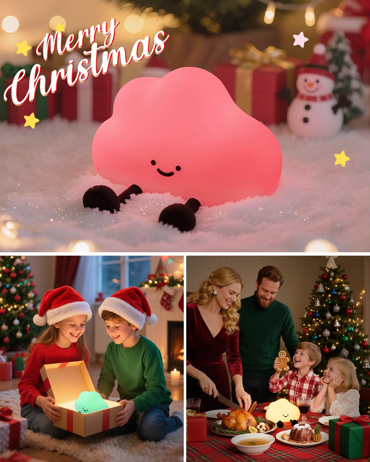 YISUN Cloud Night Light - Colorful Silicone Dimmable Bedside Lamp, Rechargeable, Soft & Portable for Kids, Model DH-BFLD27