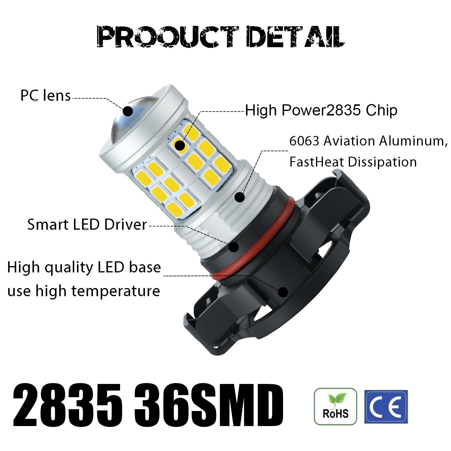 KISLED LED Fog Light Bulbs 3000lm PSX24W 2504 High Power 2835 Chips Gold Yellow