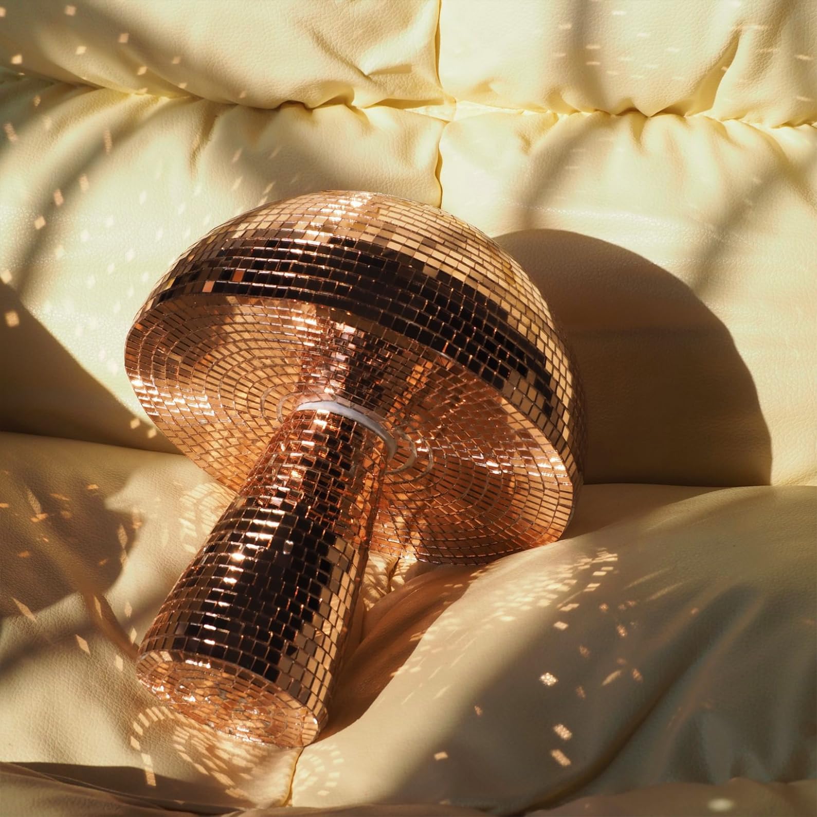 Yeehlmer Creative Mushroom Disco Ball For Party Table Decor Mirror Retro Handmade Disco Ball Mushroom Shape Home Art Decorations Bar Ornaments(Rose Gold L(8.3))