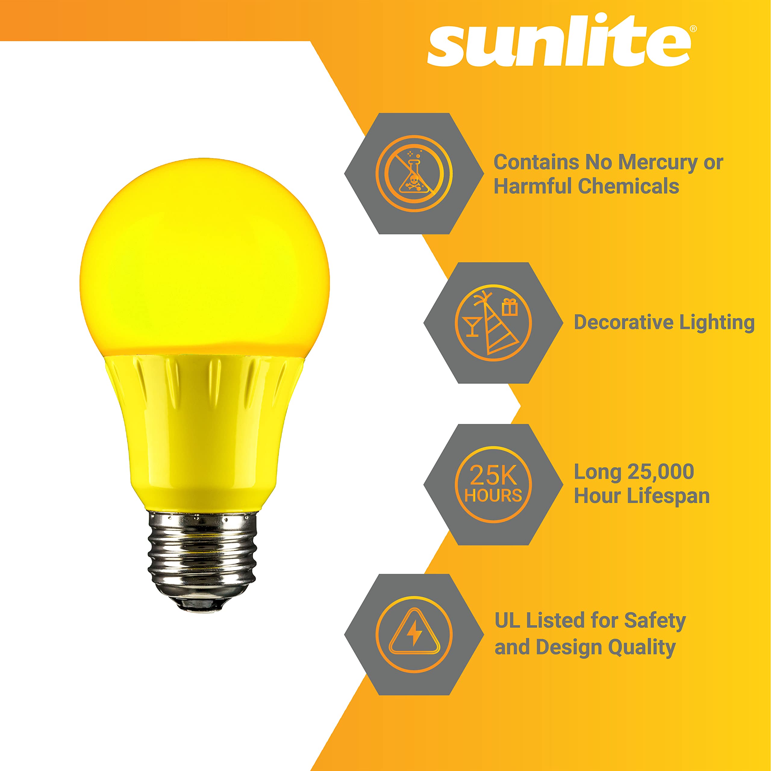 Sunlite 41726 LED A19 Colored Light Bulb, 3 Watts (25w Equivalent), E26 Medium Base, Non-Dimmable, UL Listed, Party Decoration,