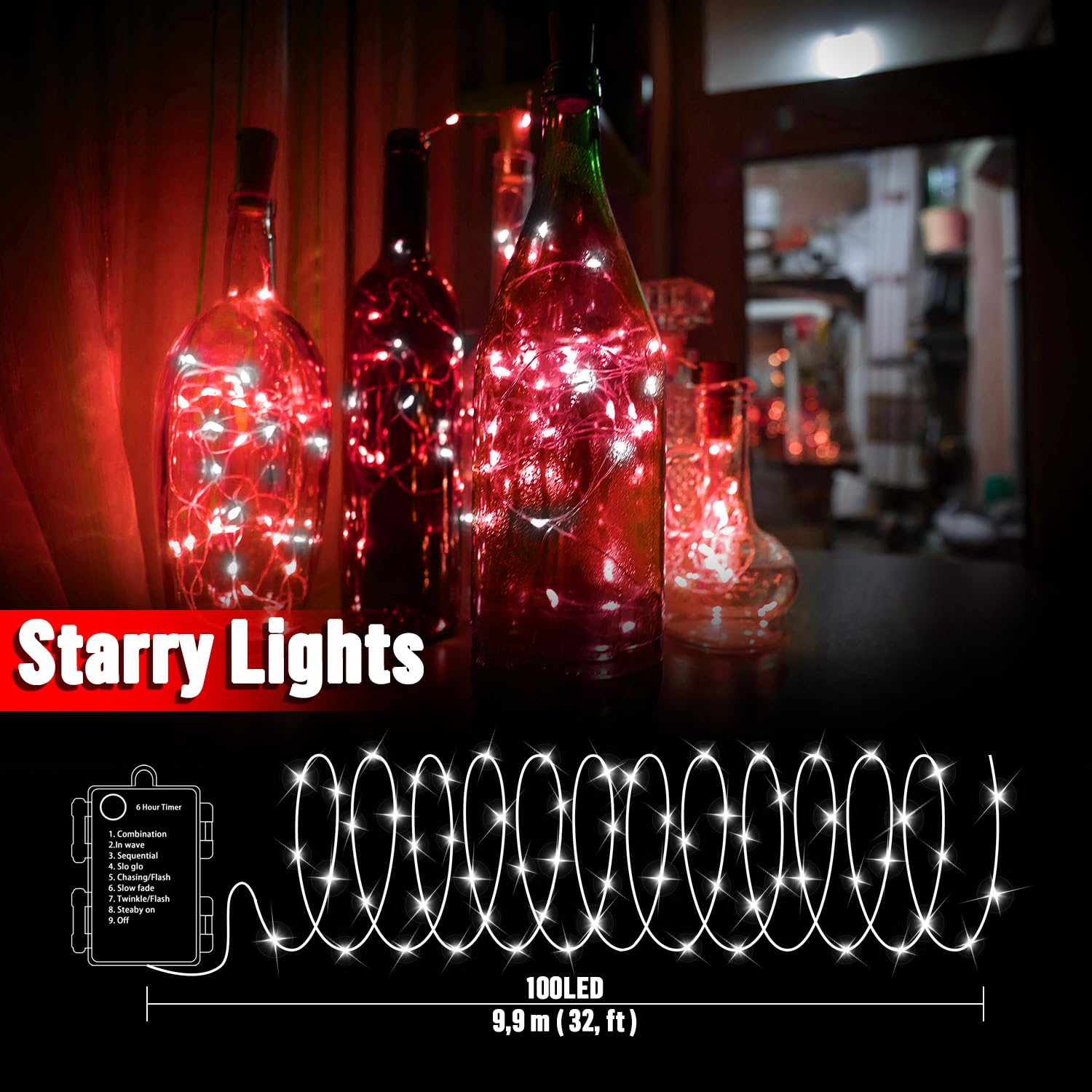LAMPHOME 100LED String Light, Fairy Lights Battery Operated, Remote Control Timer Twinkle String Lights 8 Modes Firefly Lights f