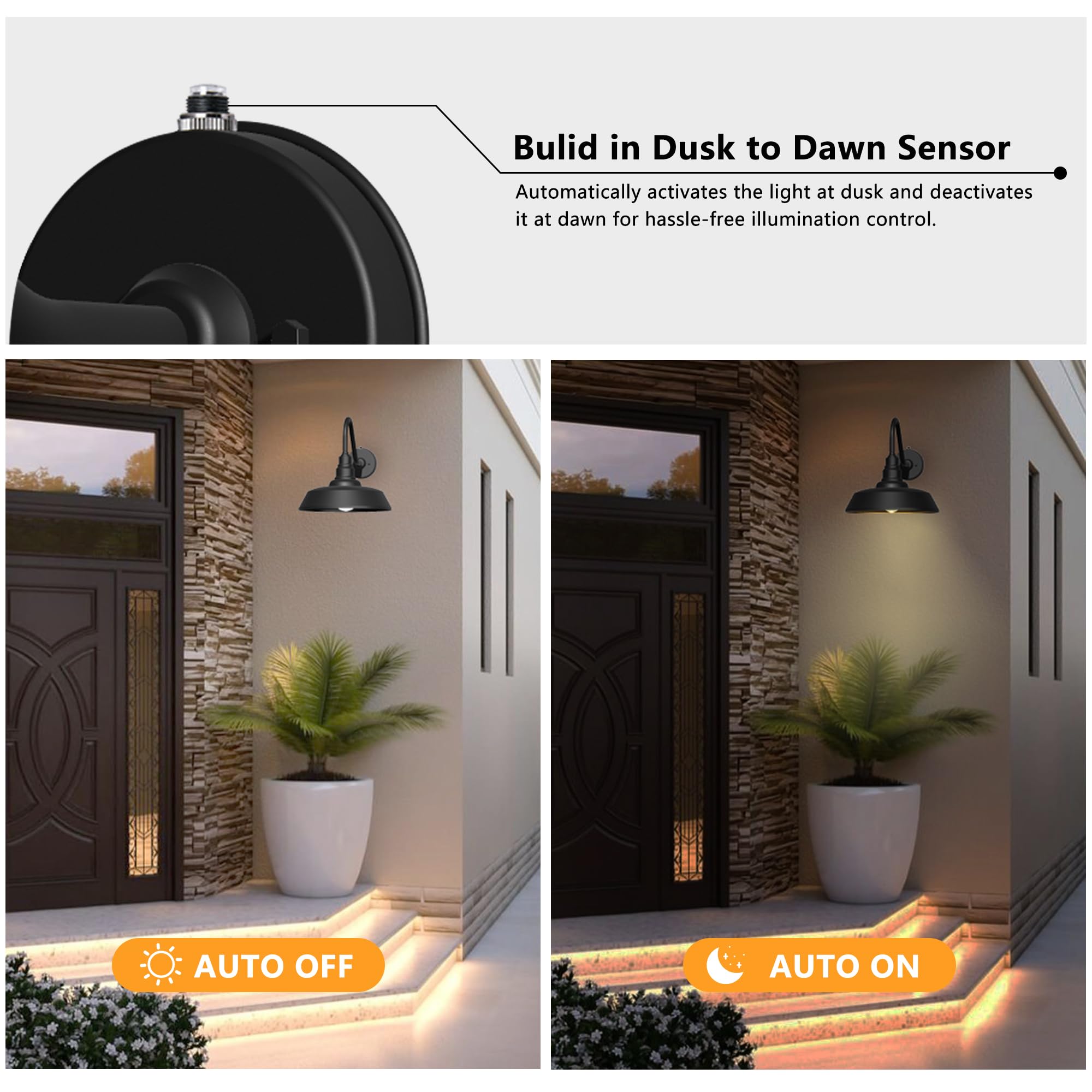 Franing 15 Inch Gooseneck Barn Light - Waterproof, Rustproof, Black Exterior Fixture for Patio, Porch, Garage, Model 119.99