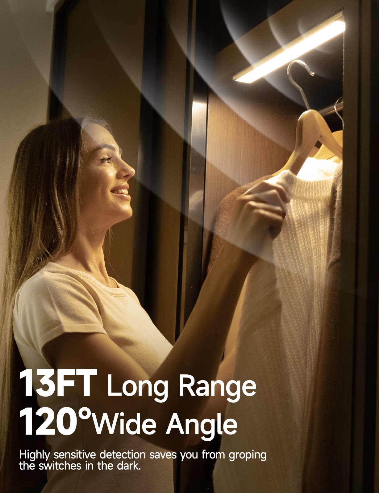 Yiger Under Cabinet Lights, Rechargeable Wireless Motion Sensor, 62Led Warm Light (2 Pack)