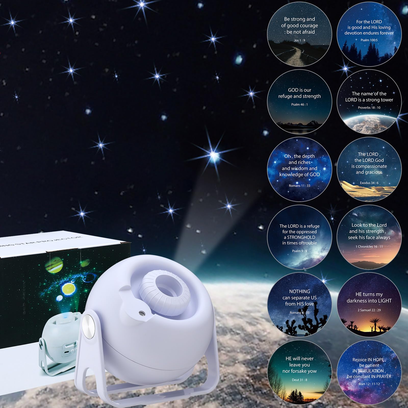 Aurelema Galaxy Projector Night Light with 12 Christian Discs, Model MJO-Aurelema-820, White