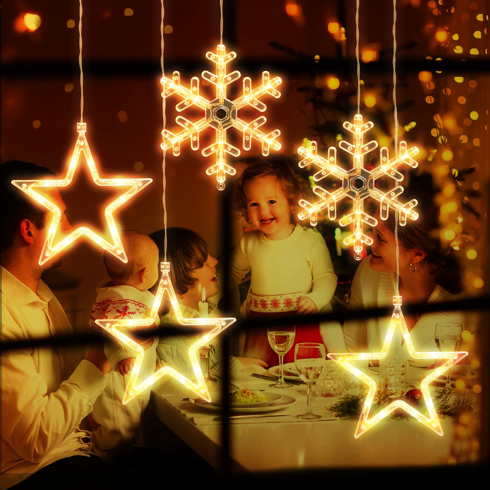 5 Pieces Christmas Window Lights Decorations Christmas Lighted Sign Warm White Battery Operated Backdrop Silhouette String Light