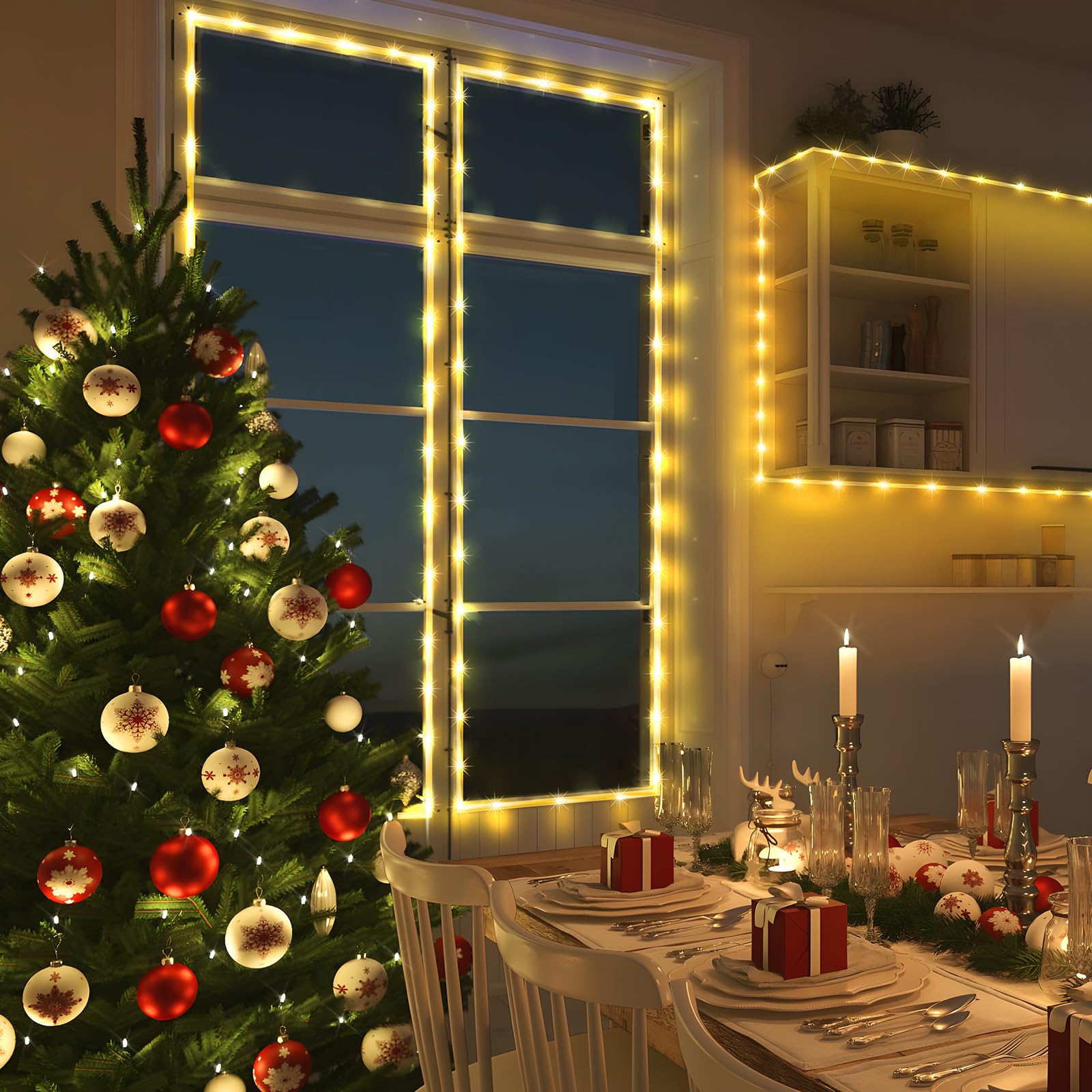 KNONEW 164FT 1000LED Outdoor Waterproof Rope Lights, Warm White, 8 Modes for Indoor/Outdoor Decoration, Model KN-1000-LIG168-01