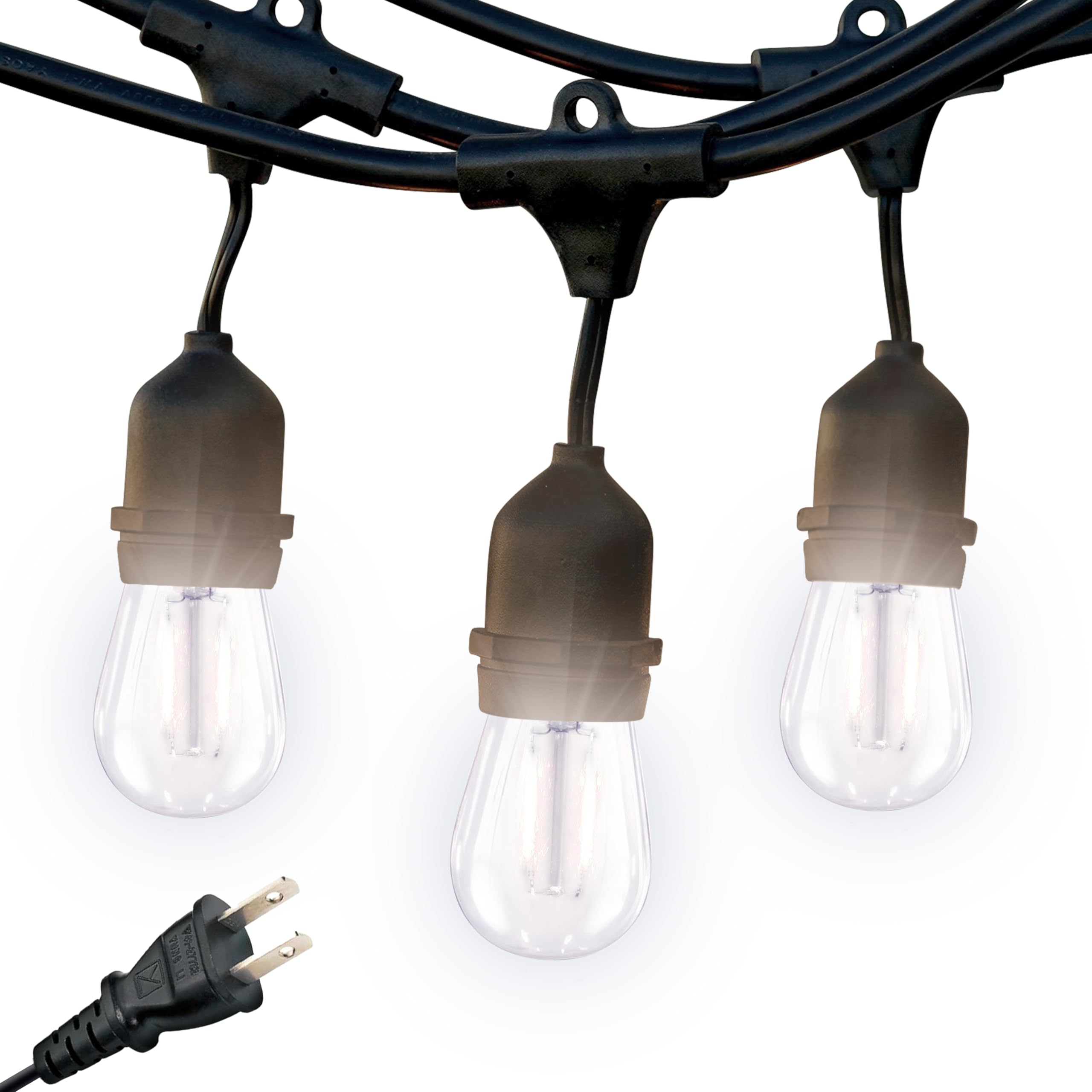 Brightech Ambience Pro Waterproof LED Outdoor String Lights 48 Ft Dimmable Vintage Edison Bulbs (3000K) Neutral White Model AMB-2W-24-NW
