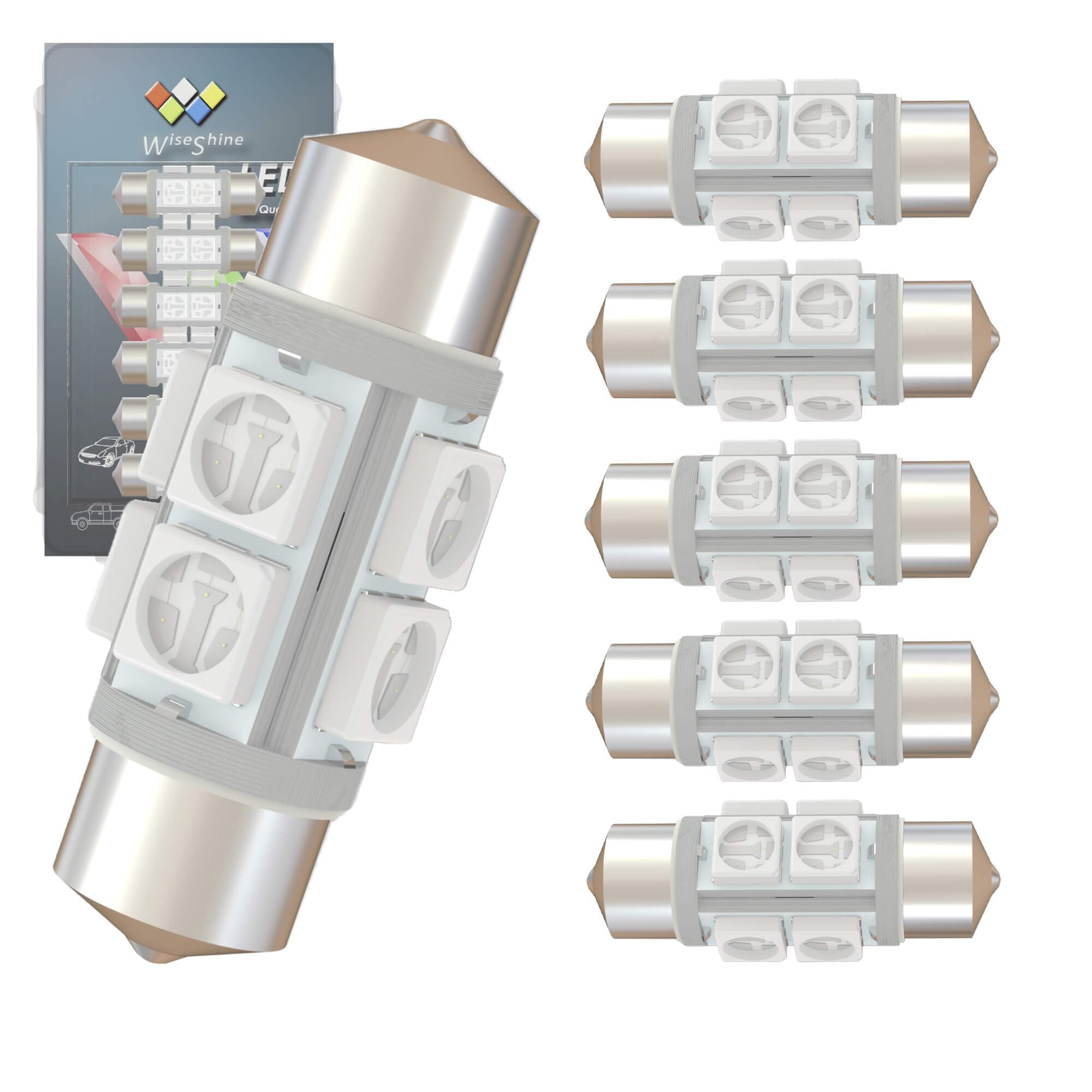 Wiseshine DC 12V 36mm Festoon LED Bulb,6418 LED Bulbs Green 6411 6423 for Automotive Interior Door Cargo Lights (Pack 6)
