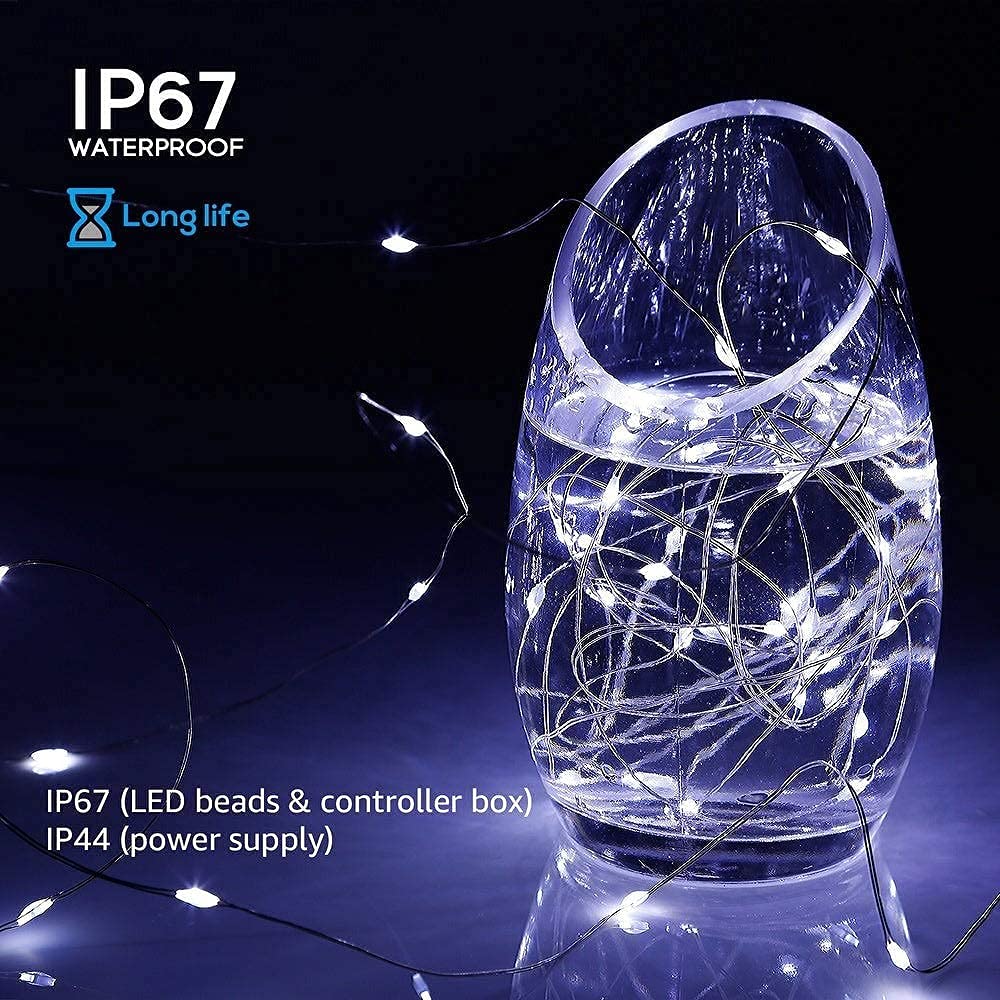 JosMega Solar Powered Fairy String Lights, 66ft, 200LED, 8 Modes, Waterproof, White