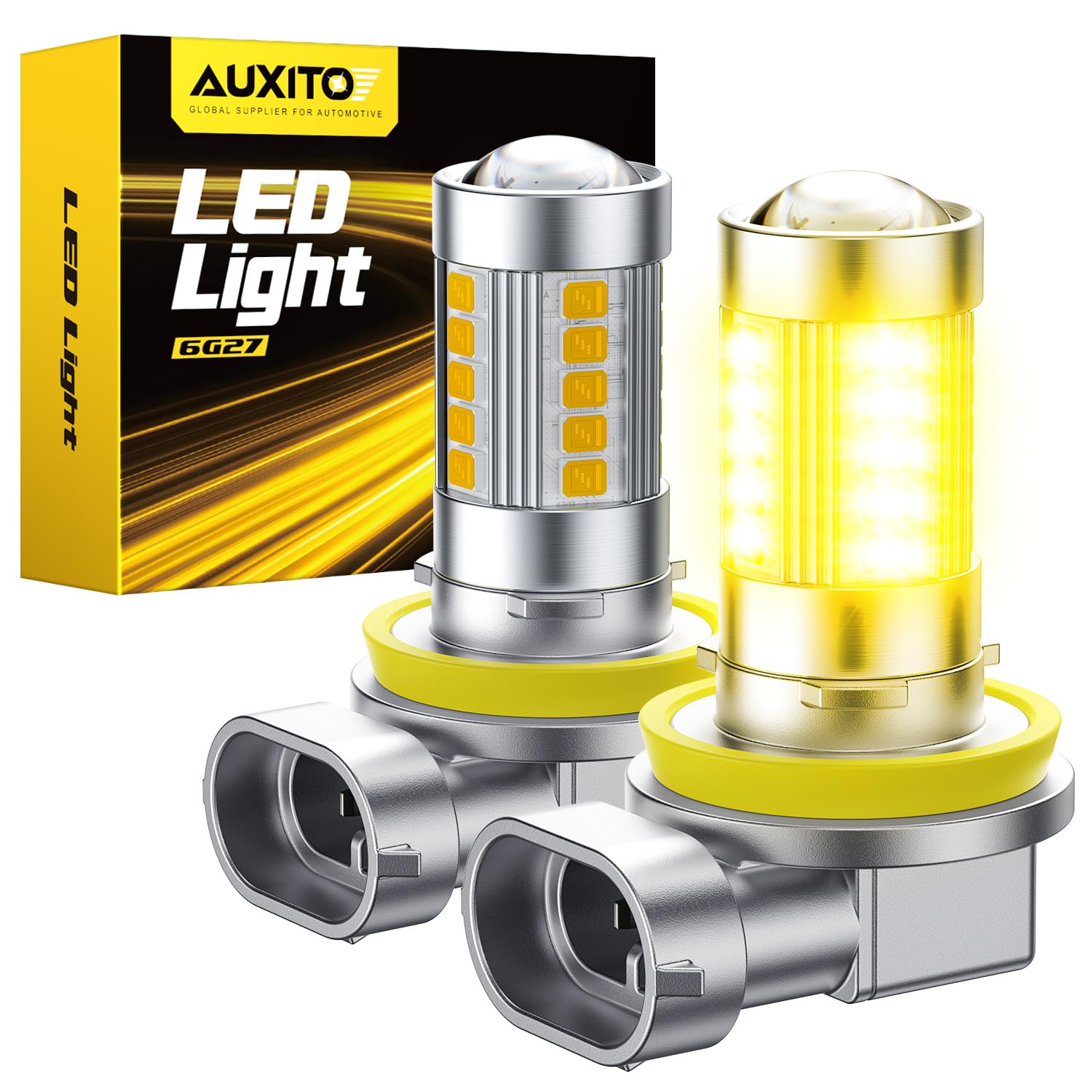 AUXITO H11/H8 LED Fog Light Bulbs, 3000K Amber Yellow, 1:1 Mini Size, 360° Full Illumination, Pack of 2