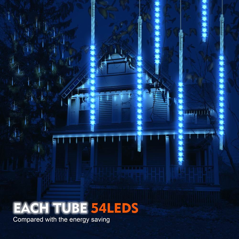 Bluefire Upgraded Meteor Shower Lights, 19.68 Inch 10 Tubes 540 Leds Outdoor Icicle Christmas Lights, Waterproof Falling Rain Lights For Tree Holiday Porch Yard Patio Roof Party Decoration (Blue)