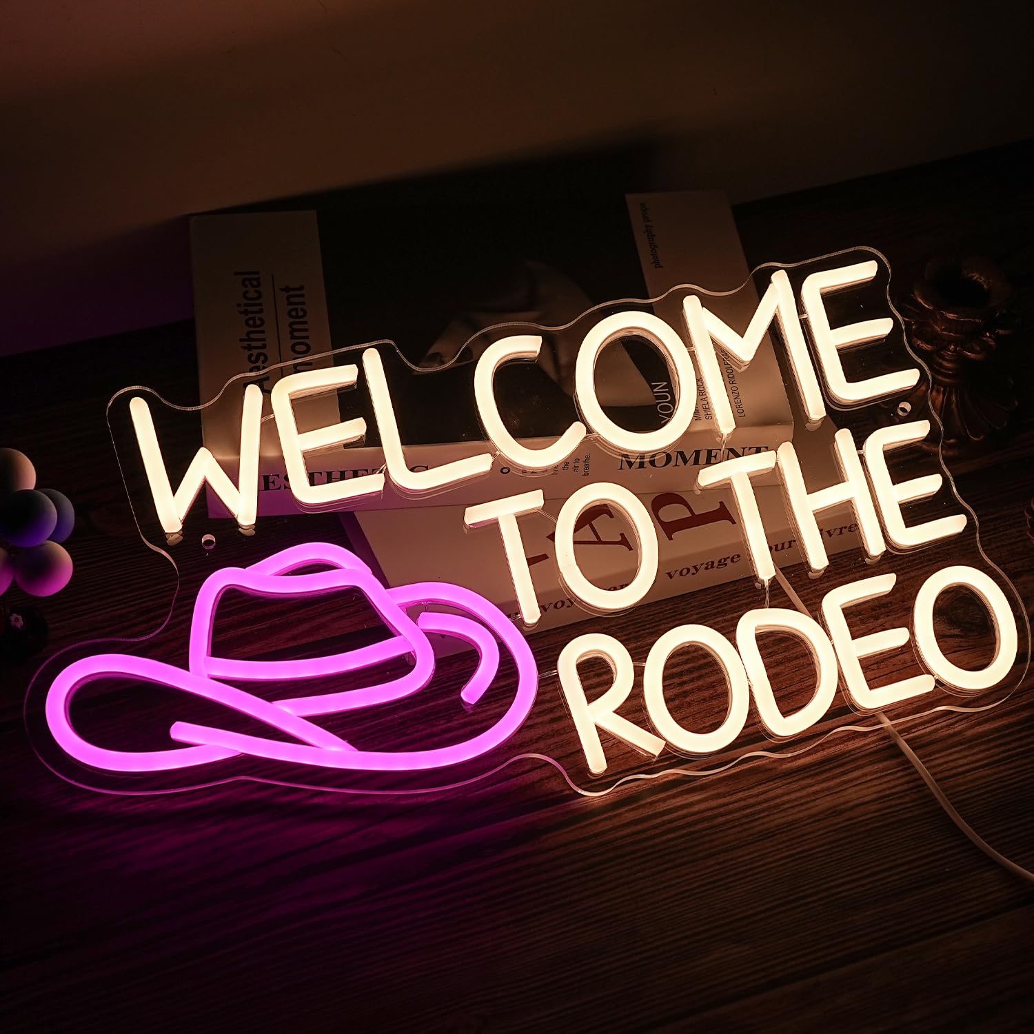 LISIGNVE Welcome To The Rodeo Neon Sign, Dimmable LED Wall Decor, Warm White Pink, Silicone, Cowboy Gift for Men and Women
