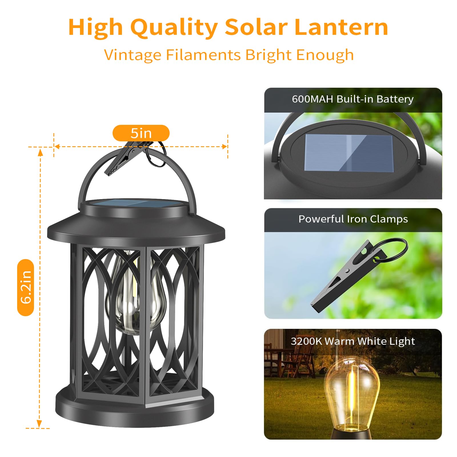 Aigleya Solar Lanterns Outdoor Waterproof, Upgraded Hanging Solar Lights For Outside,Solar Powered Lanterns Lighting Led For Gar