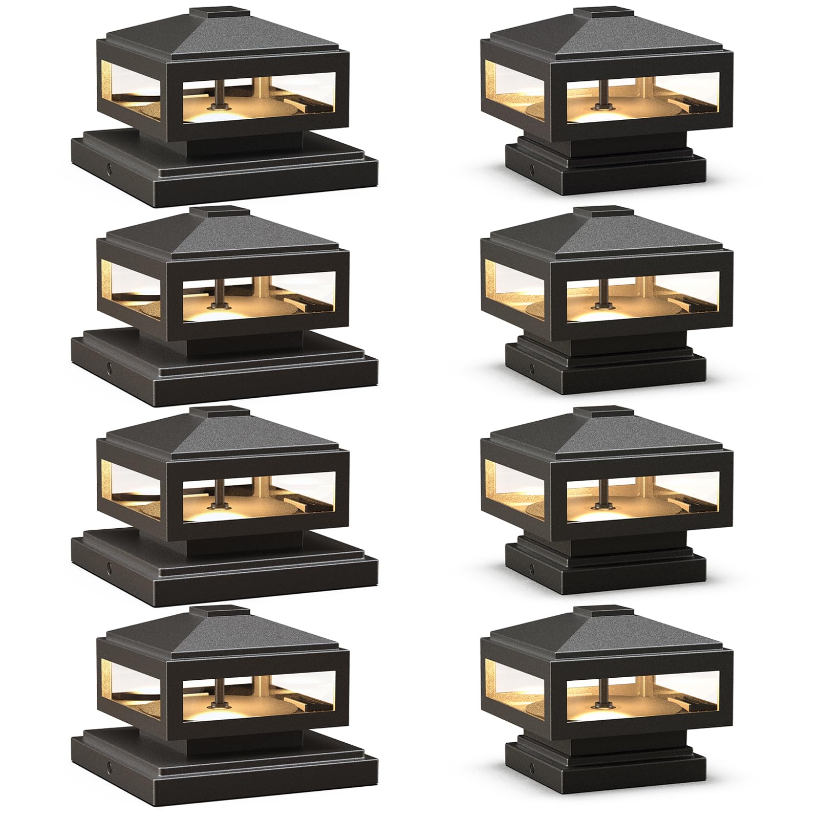 GOODSMANN Landscape Lighting 8 Pack Post Cap Lights, 3W LED 150 Lumen, 3000K, Black, Fits 6X6 & 4X4 Bases, Model