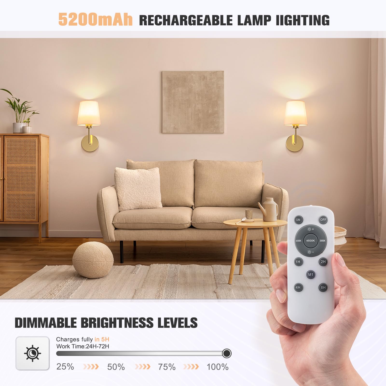 Volisun Battery Operated Wall Sconce Set Of Two,Gold Wireless Sconces With Romote And Rechargeable Bulbs,9 Colors Indoor Wireles
