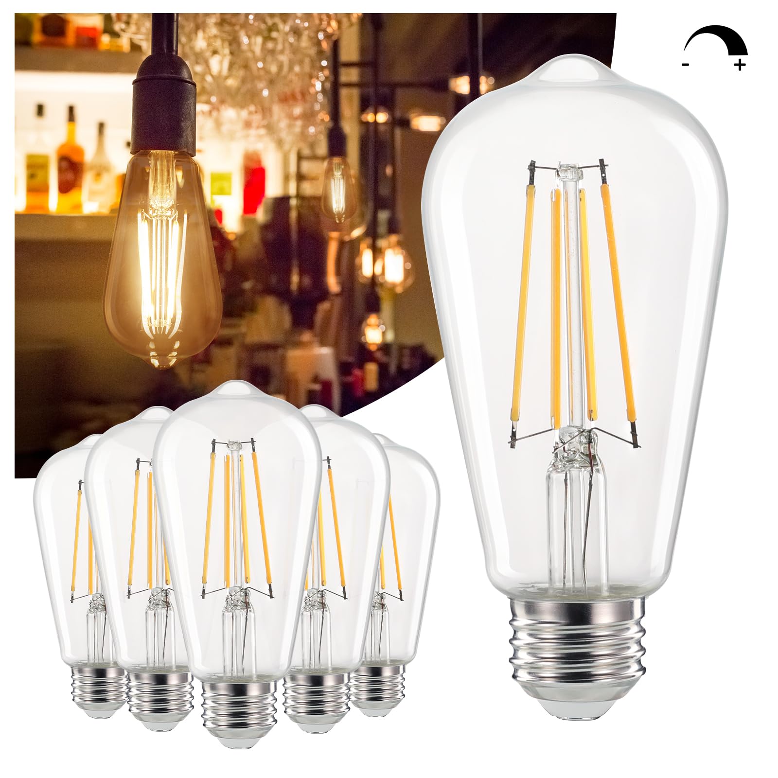 Linkind Edison Light Bulbs 60W Equivalent, E26 Dimmable Vintage Edison Led Light Bulbs St58 Antique Decorative Filament Led Bulb