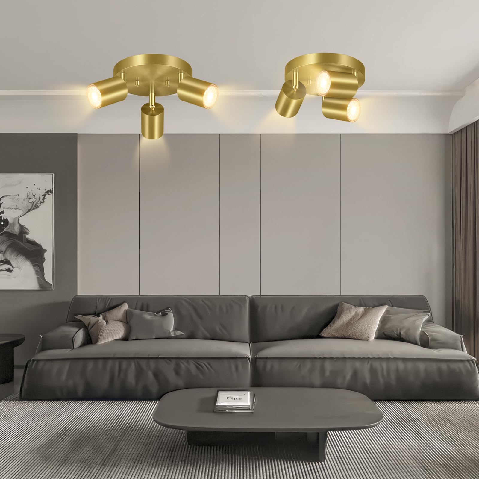 Bricosmocon 3-Light Gold Track Lighting Fixture, Adjustable Metal Ceiling Spotlight, Model FC0303 for Kitchen/Living Room