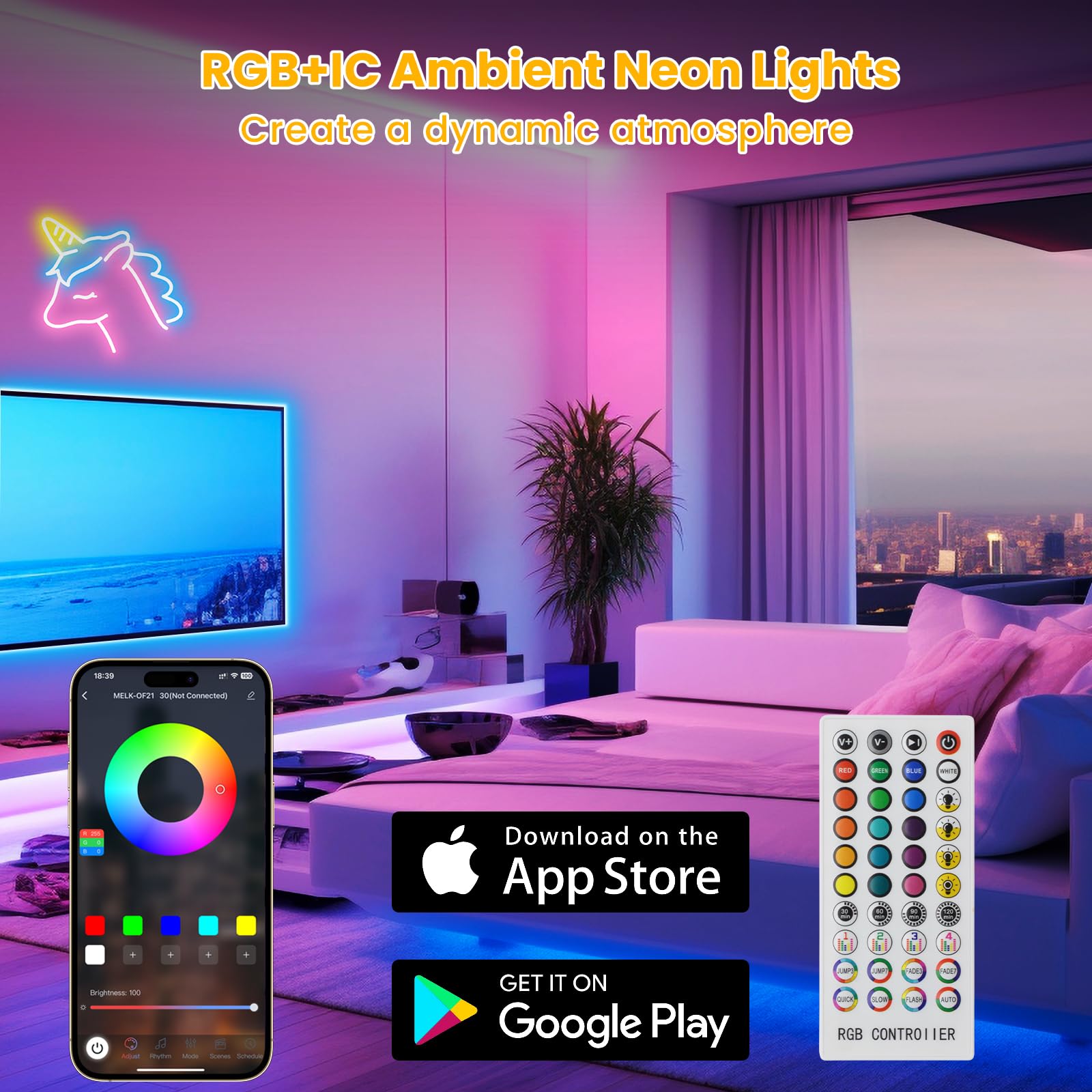 Led Neon Rope Lights 16.4Ft Music Sync Rgb+Ic Flexible Rope Color Changing Control With App/Remote Multiple Modes Ip67 Waterproof Neon Strip Lights For Bedroom Outdoors Indoor