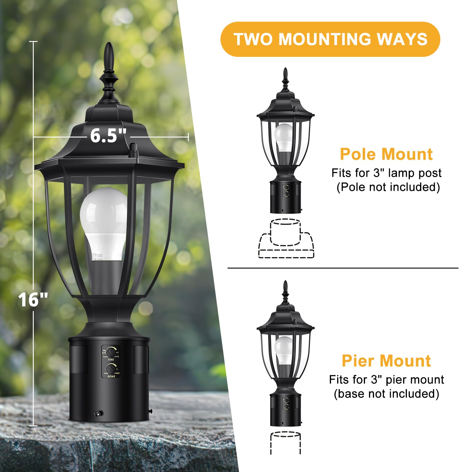 Lamomo Motion Sensor Outdoor Post Lights, 2-Pack Waterproof Aluminum Lamp Posts, Black for Yard Patio Garden
