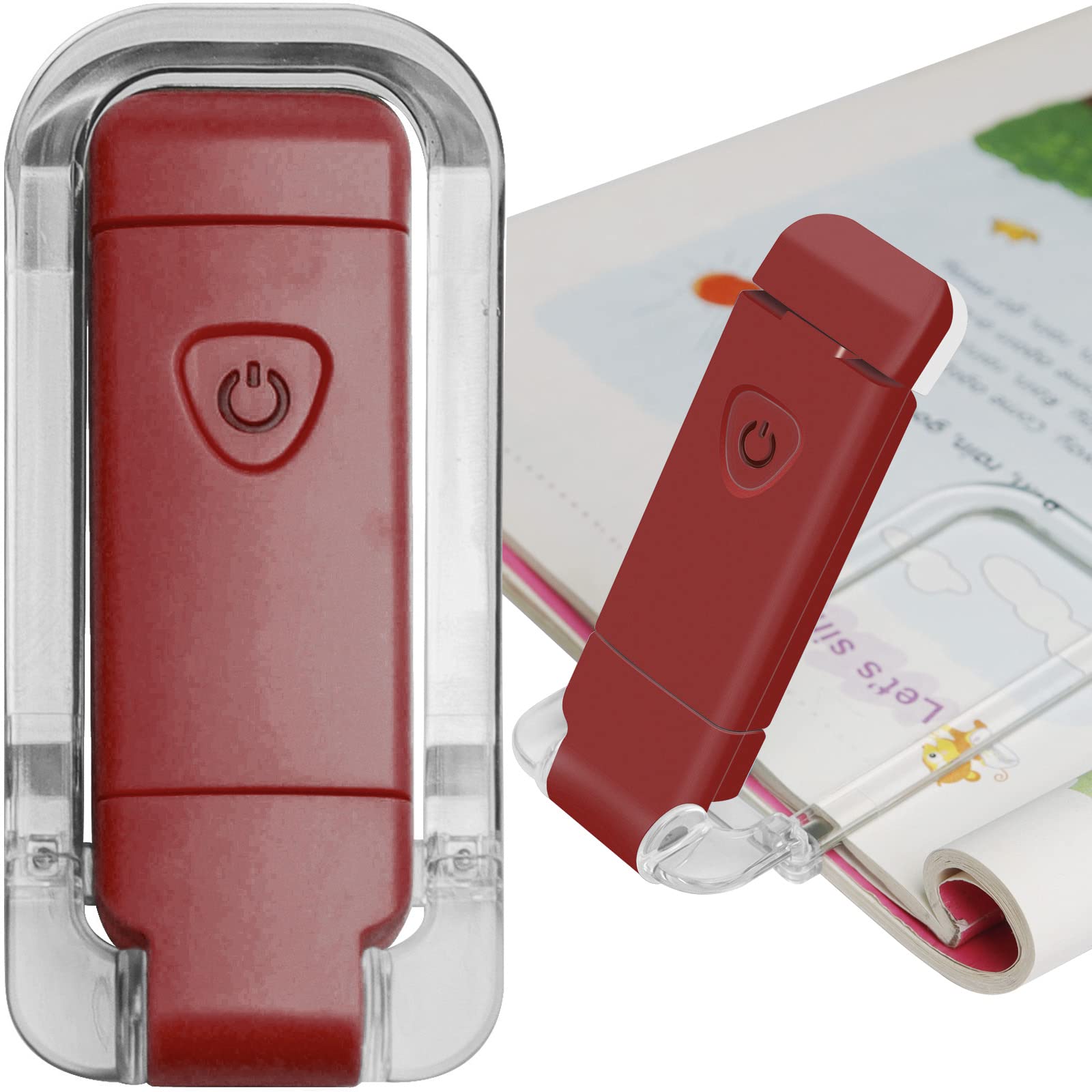 EGWASER Book Light, USB Rechargeable, 3 Brightness Levels, Clip-on Design, Red, Model EG-BL-24-1