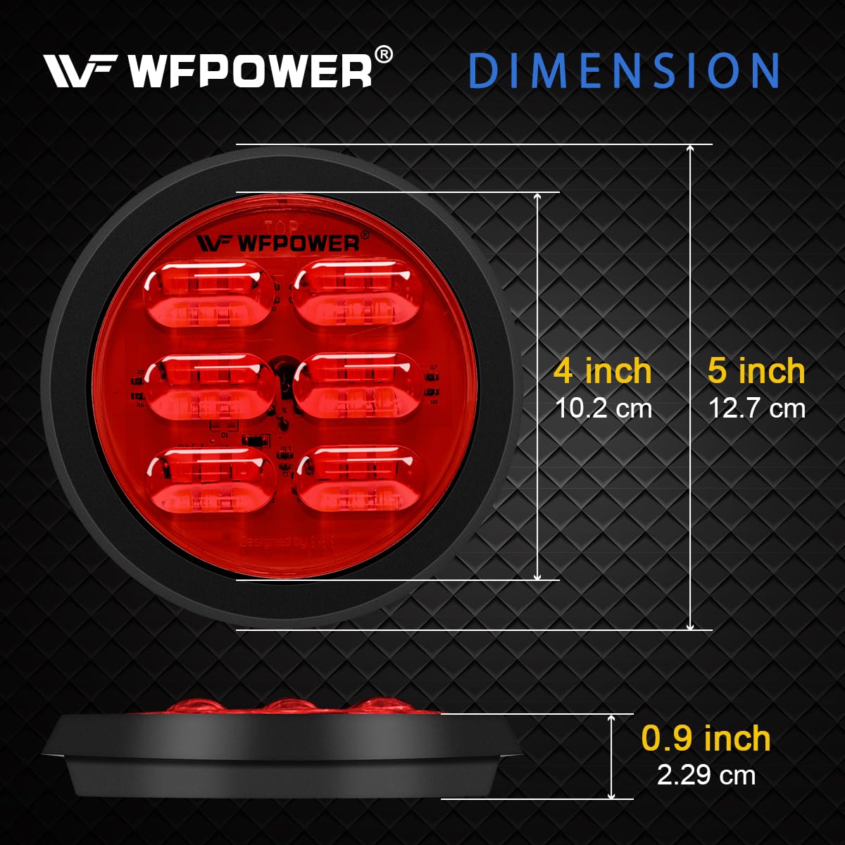 Wfpower 4 Inch Round Led Trailer Tail Lights, 2Pcs 36Leds Waterproof 4'' Brake Stop Turn Tail Marker Trailer Lights Red Color, F
