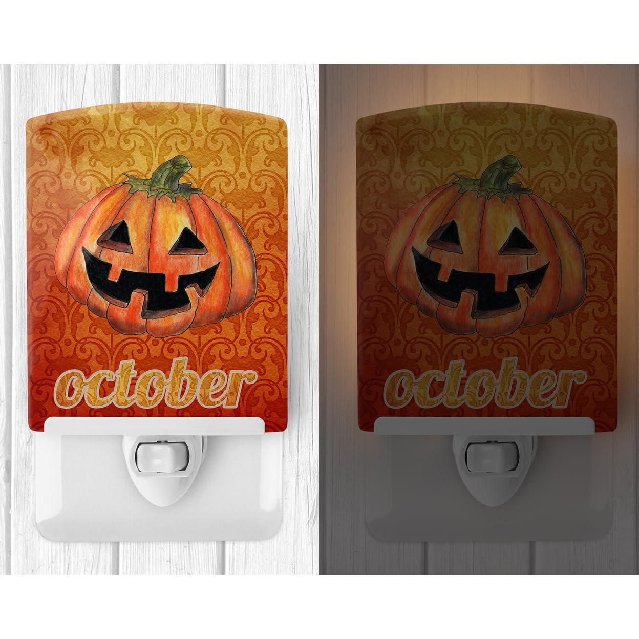 Carolines Treasures Ceramic Night Light, SB3020CNL, 6x4x3in, October Pumpkin Halloween, UL-Certified for Bedroom, Bathroom, Nursery