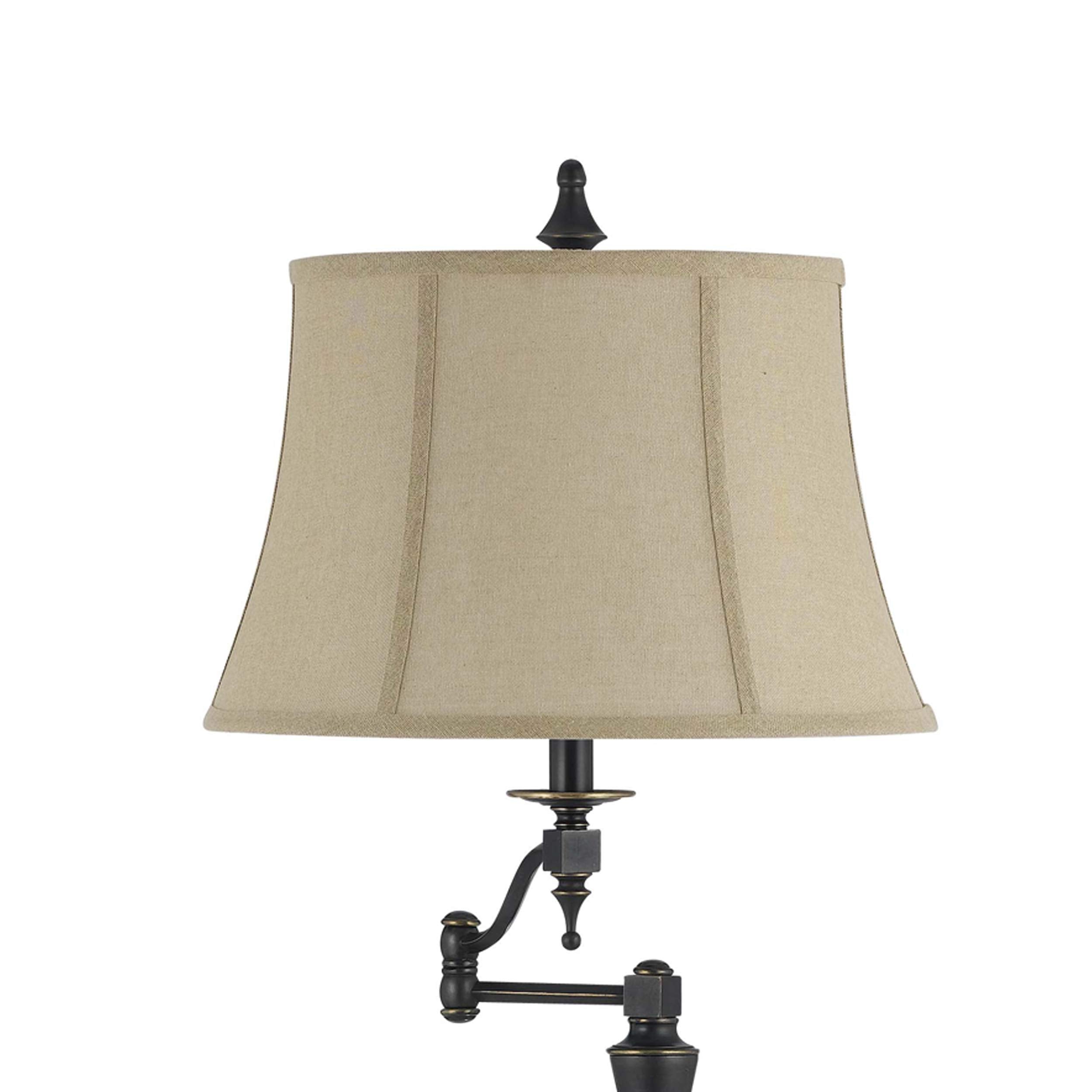 Benjara Metal Body Floor Lamp With Fabric Tapered Bell Shade, Beige And Black