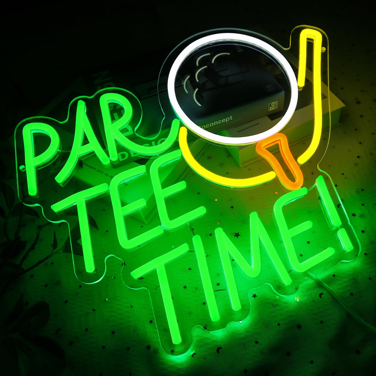 PMCVYH Neon Sign, Par Tee Time Golf LED Wall Decor, 16.14in x 12.8in, Multi-colored Acrylic