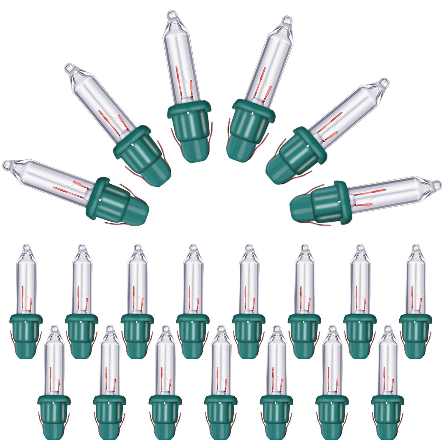 Mudder Christmas Mini Light Bulbs, 2.5V Incandescent, Clear Glass, Green Base, 0.17A, 0.425W - 400 Count