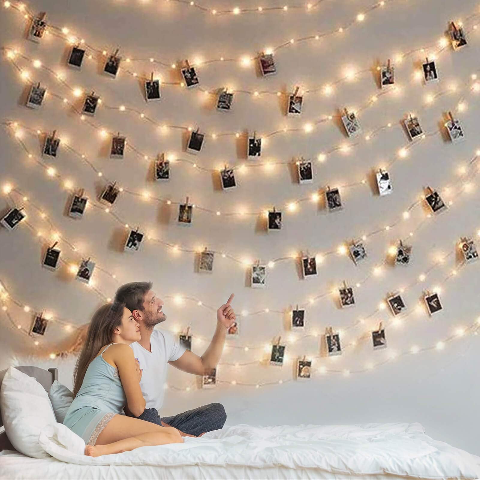 BRYUBR Teen Girl Room Decor with Photo Light: Battery Operated 33Ft 100LED Fairy Lights with Clips for Pictures with Timer, Stri
