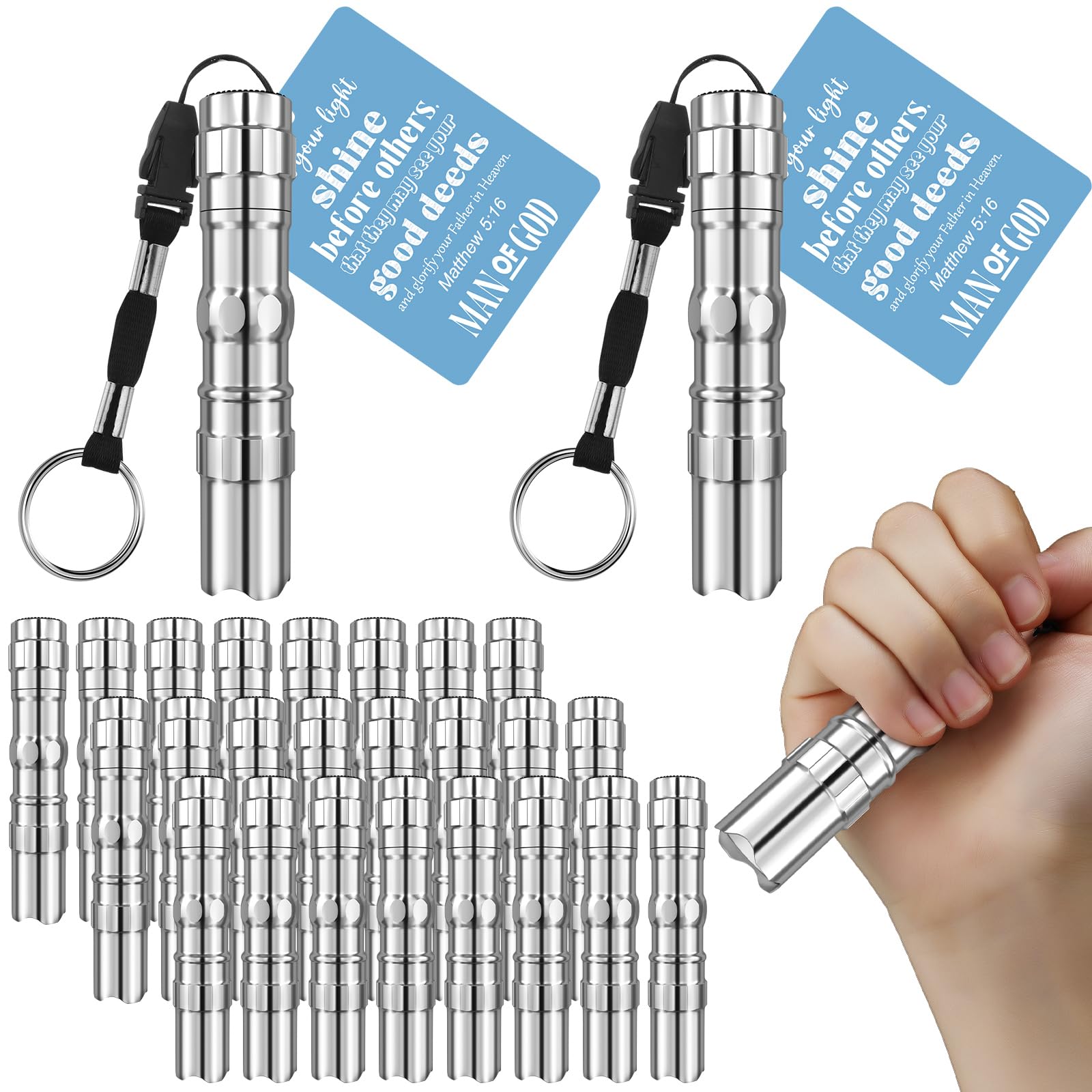 Tujoe 24 Sets Fathers Gifts Bulk Man of God Flashlight with Bible Verse Card Christian Gift for Men Religious Illumination Theme
