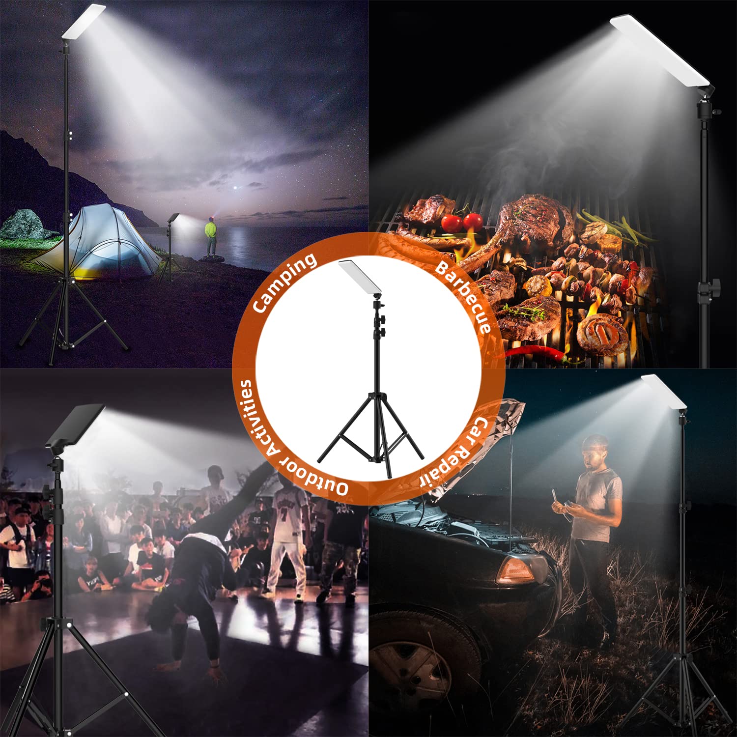 Camping Light,1680 Lumen Portable Light, Led Barbecue Lamp, Work Lights With Stand For Camping, Adjustable Metal Telescoping Tripod 6Ft, Usb Interface Powered